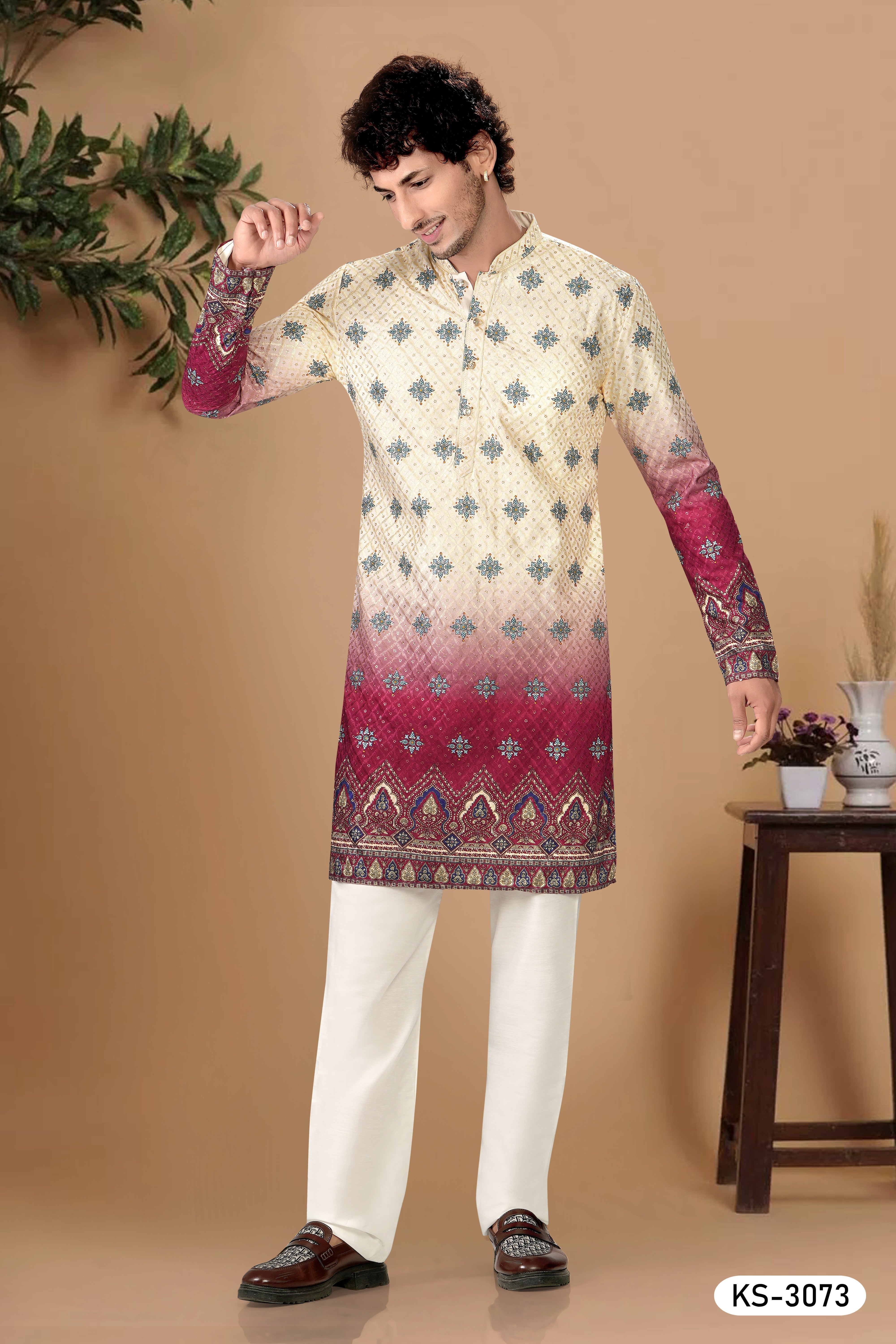 DUEL TONE KURTA SET WITH THREAD EMBROIDERY & HEAVY PANEL