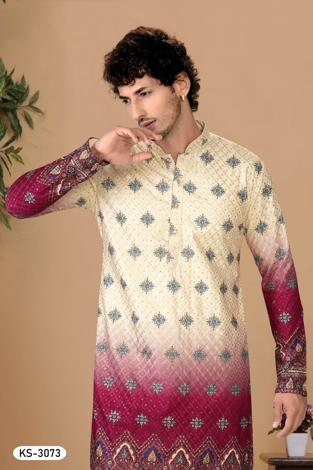 DUEL TONE KURTA SET WITH THREAD EMBROIDERY & HEAVY PANEL