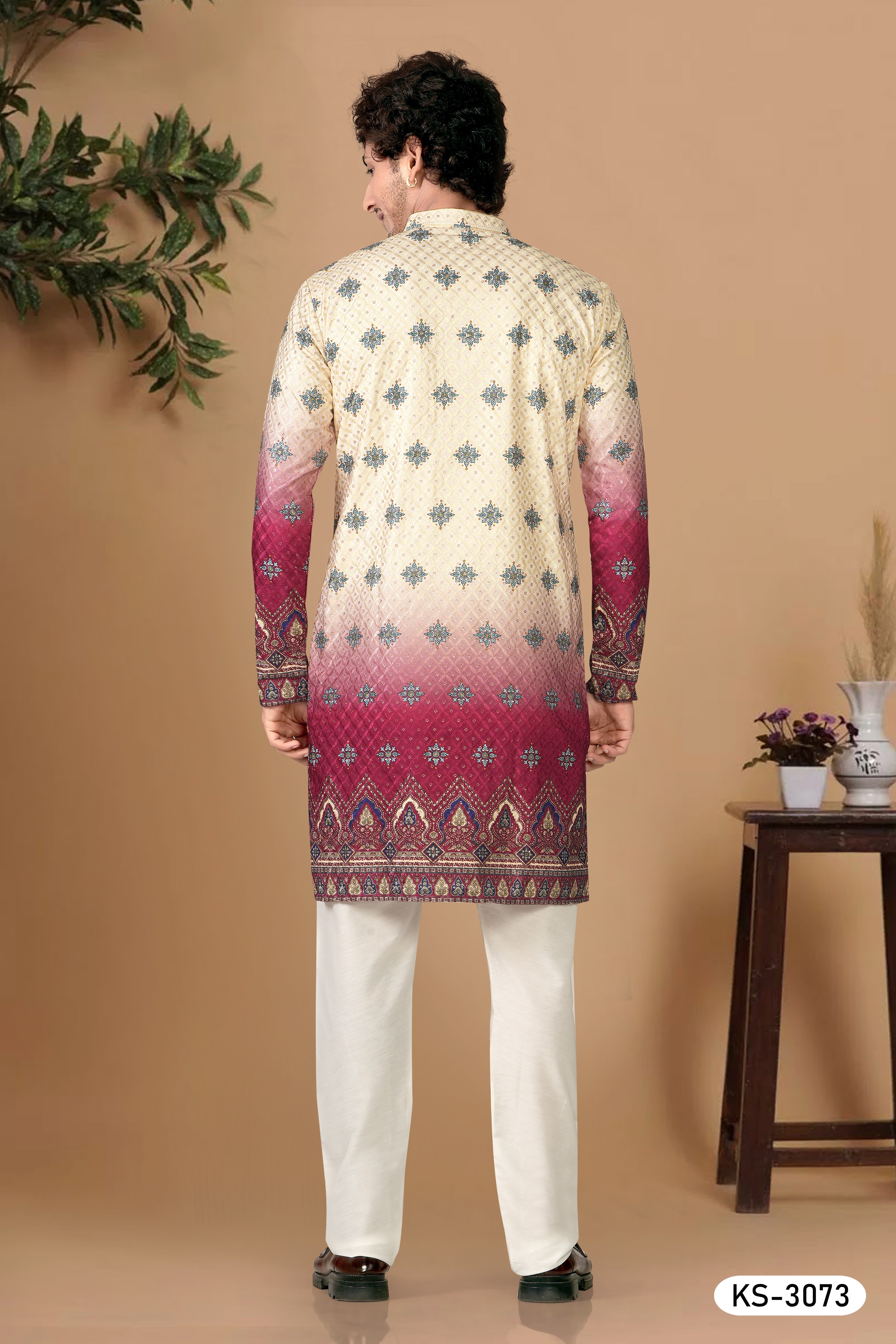 DUEL TONE KURTA SET WITH THREAD EMBROIDERY & HEAVY PANEL