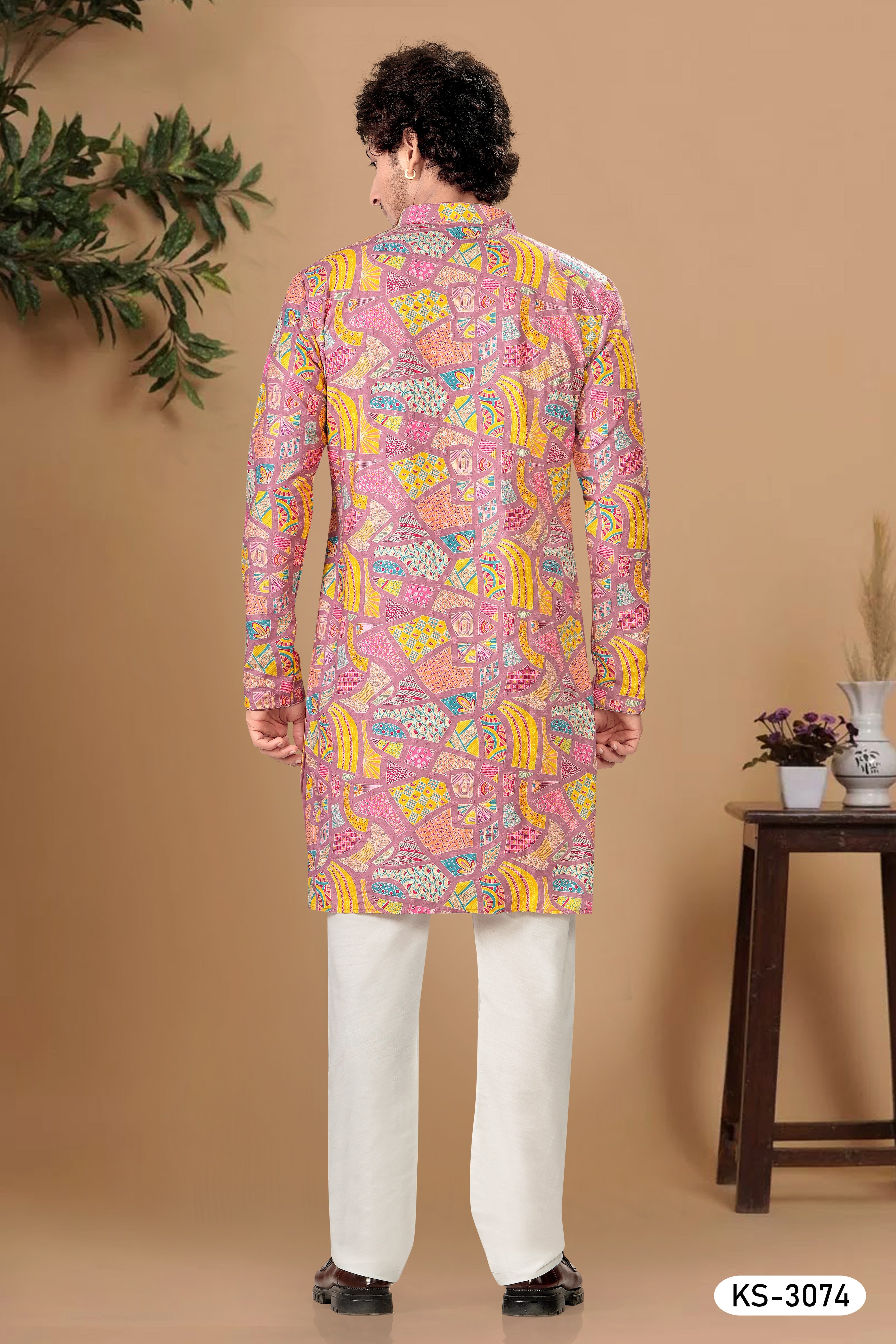 PINK-BASE ( MULTI-TONE ) KURTA SET WITH ALL-OVER THREAD EMBROIDERY