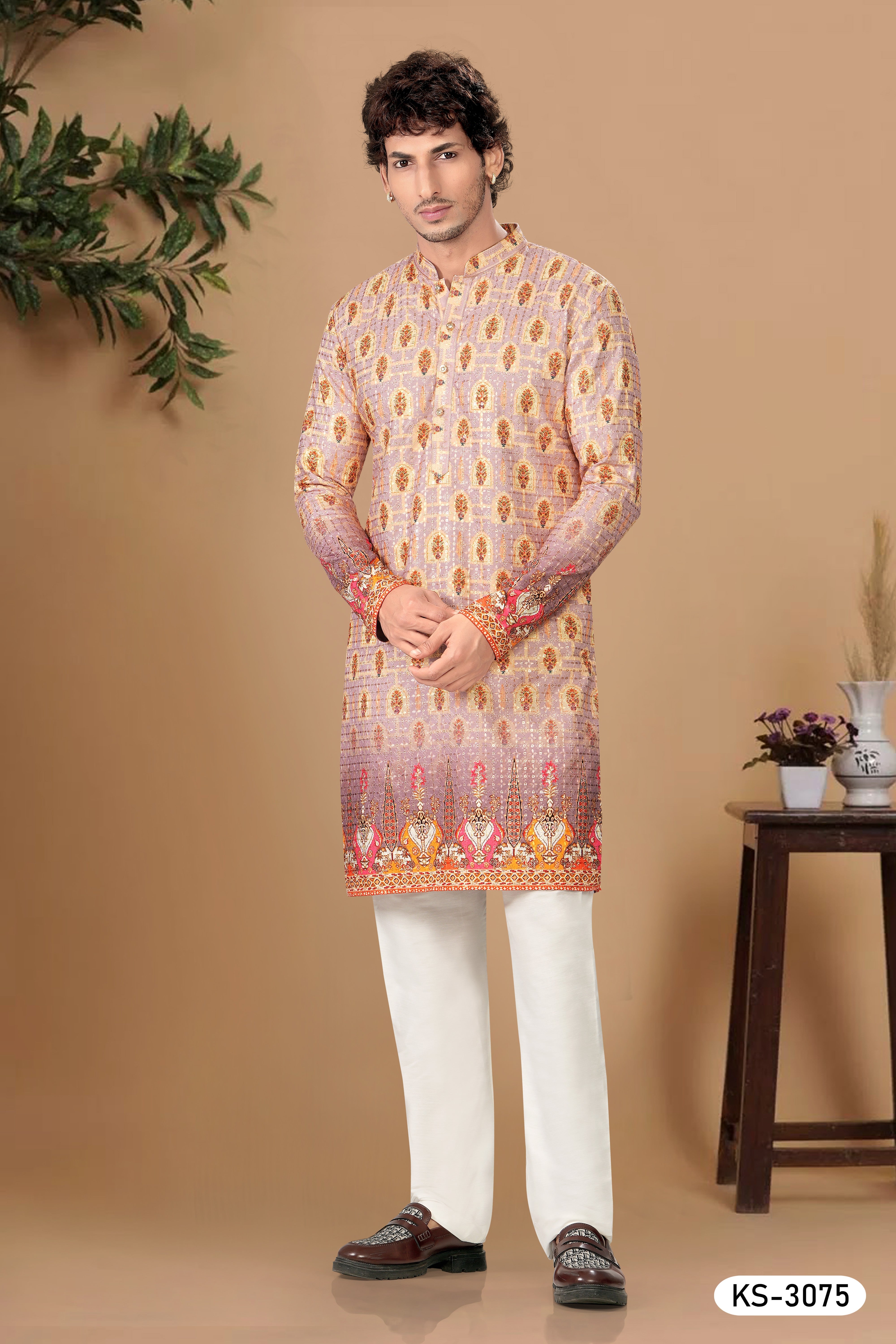 KURTA SET IN PURPLE-BASE ( MULTI-TONE ) WITH HEAY PANEL