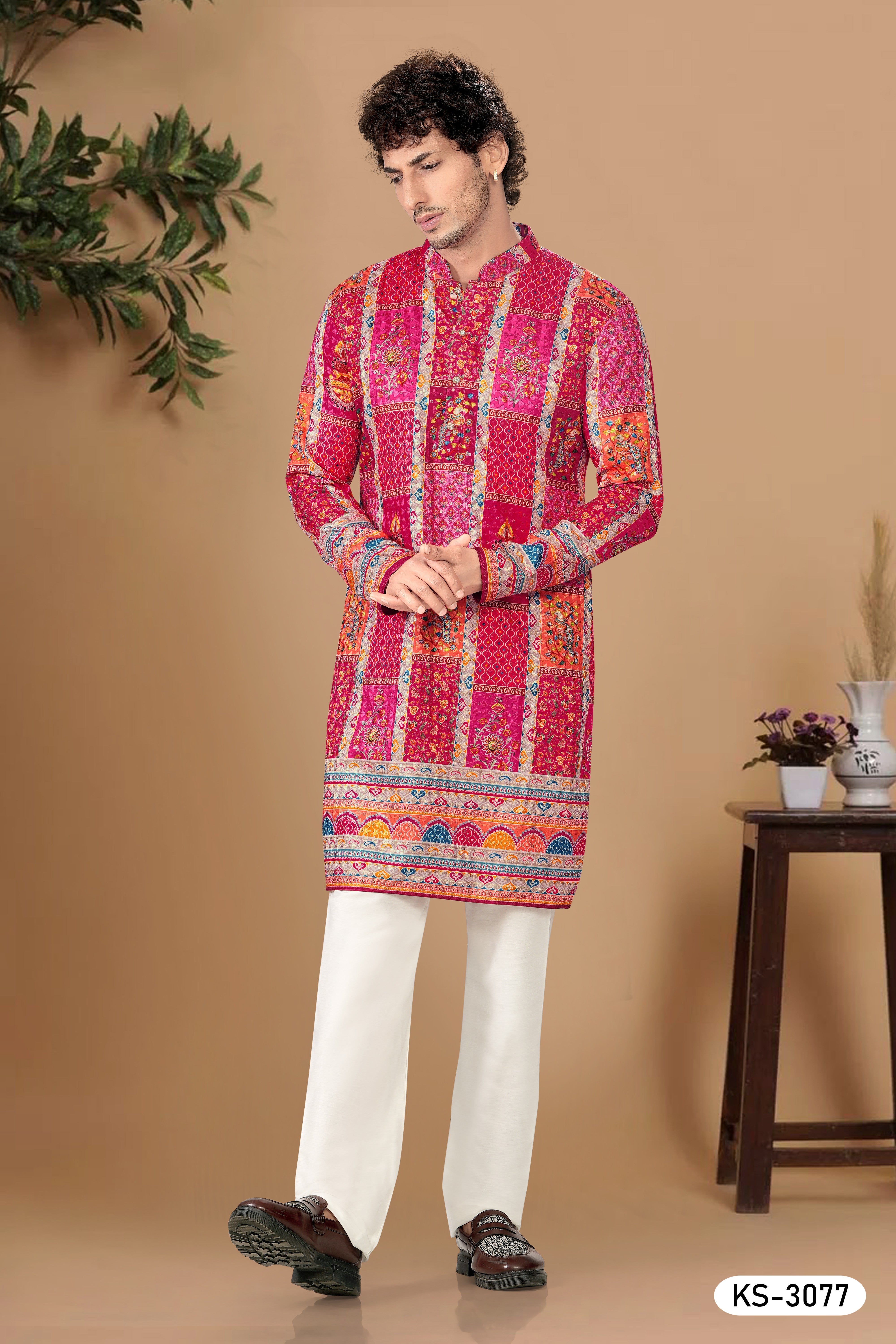 KURTA SET WITH HEAVY PANEL IN RANI-PINK