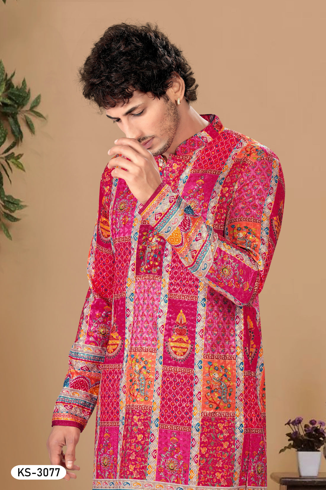 KURTA SET WITH HEAVY PANEL IN RANI-PINK