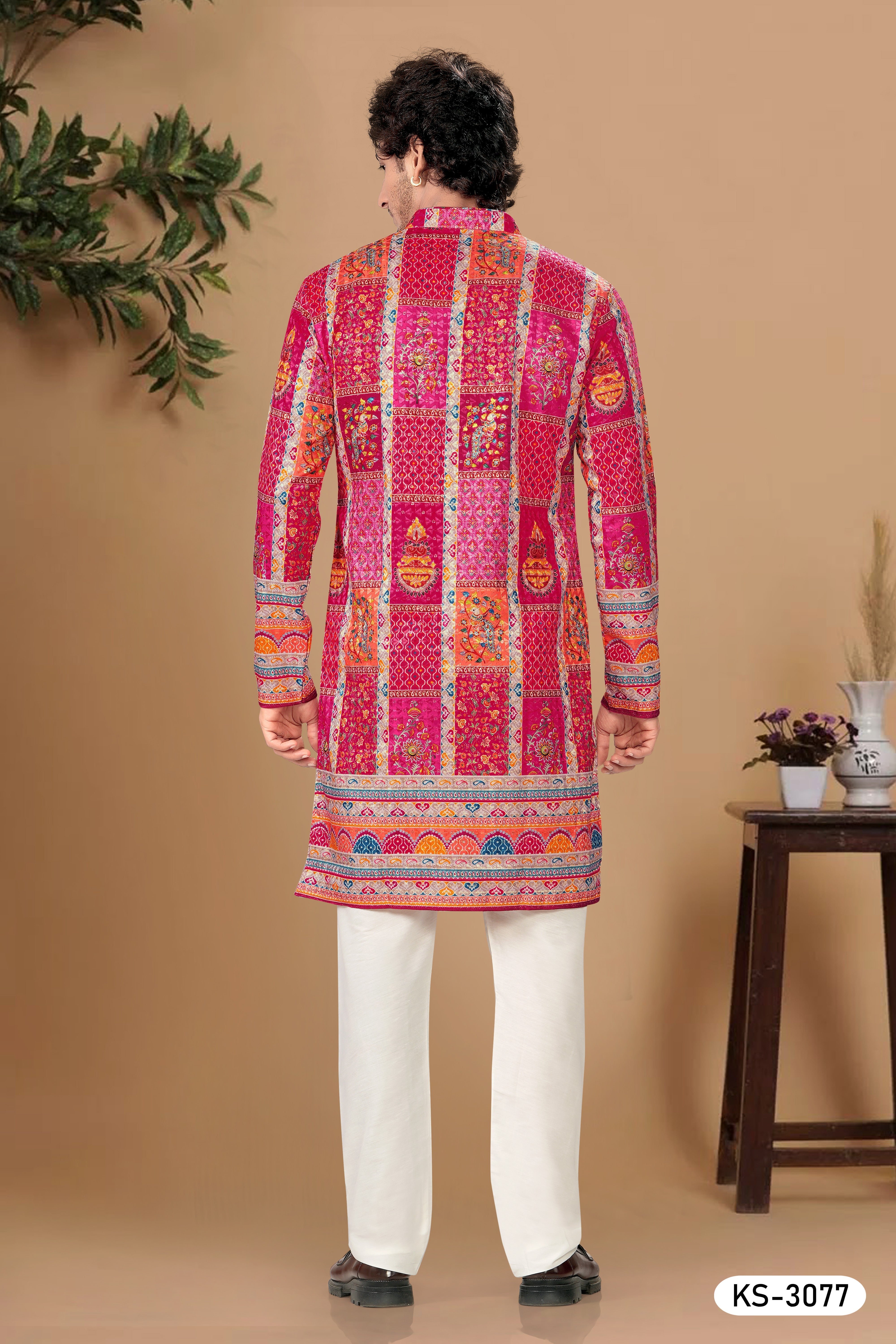 KURTA SET WITH HEAVY PANEL IN RANI-PINK