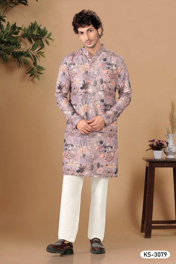 PURPLE-BASE ( MULTI-TONE ) KURTA SET WITH ALL-OVER THREAD EMBROIDERY
