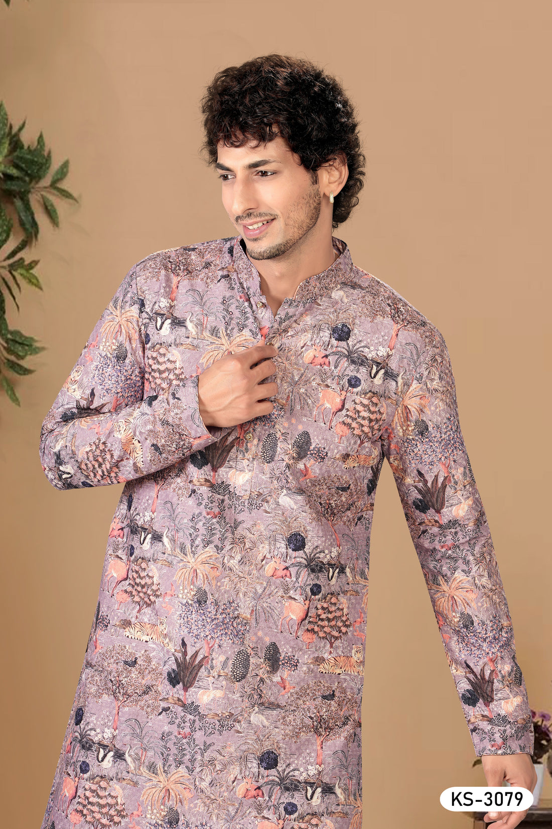 PURPLE-BASE ( MULTI-TONE ) KURTA SET WITH ALL-OVER THREAD EMBROIDERY