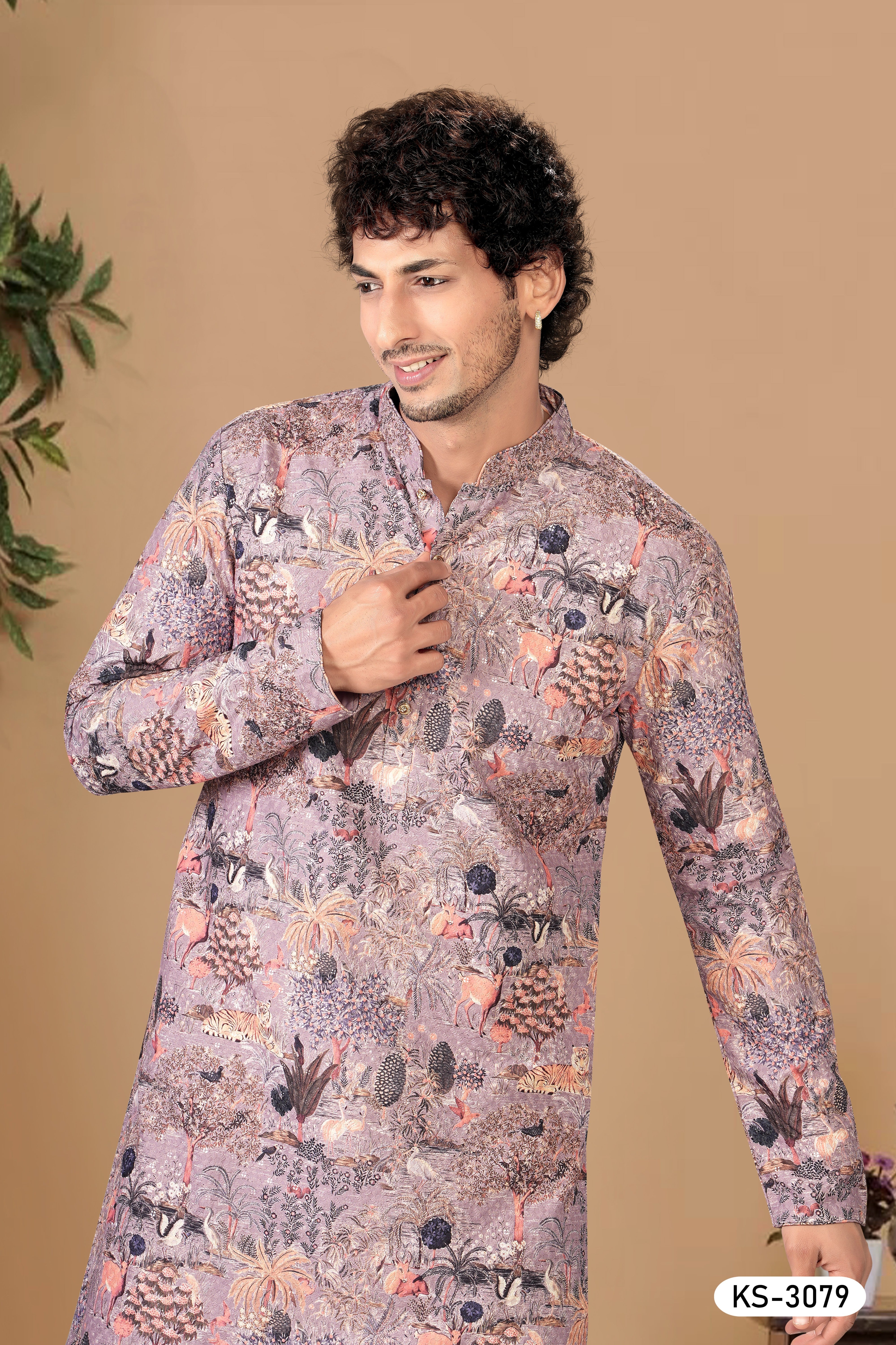 PURPLE-BASE ( MULTI-TONE ) KURTA SET WITH ALL-OVER THREAD EMBROIDERY