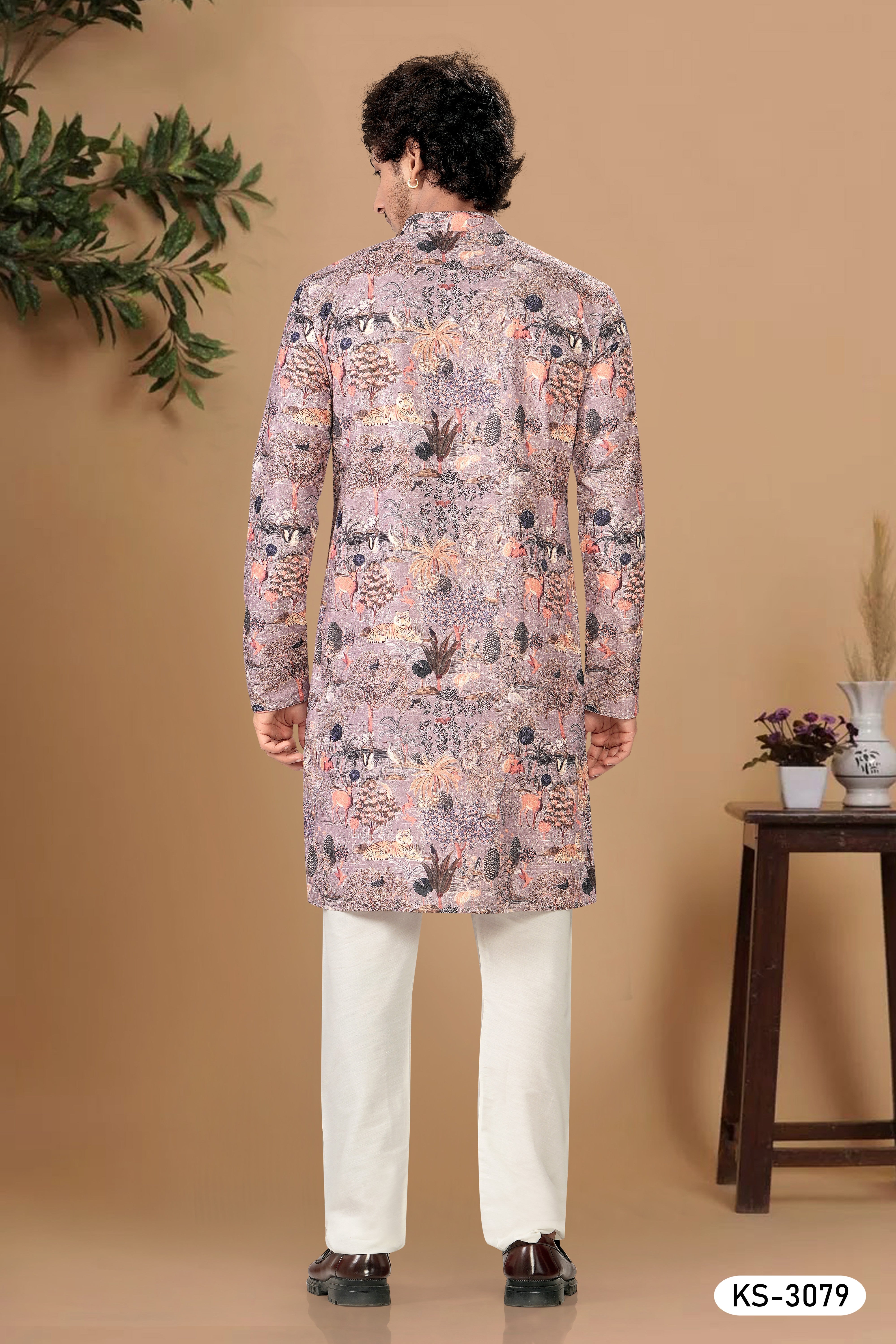 PURPLE-BASE ( MULTI-TONE ) KURTA SET WITH ALL-OVER THREAD EMBROIDERY