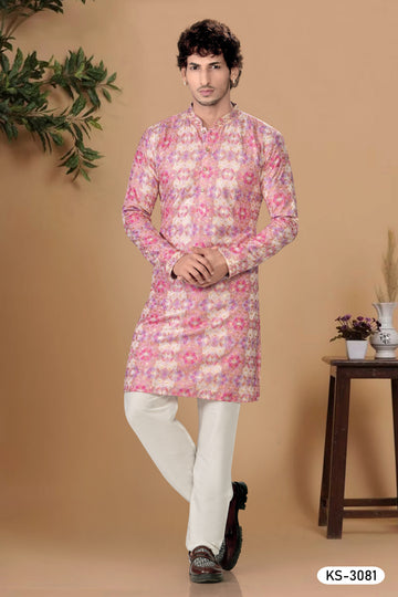PINK KURTA SET WITH THREAD EMBROIDERY ALL-OVER