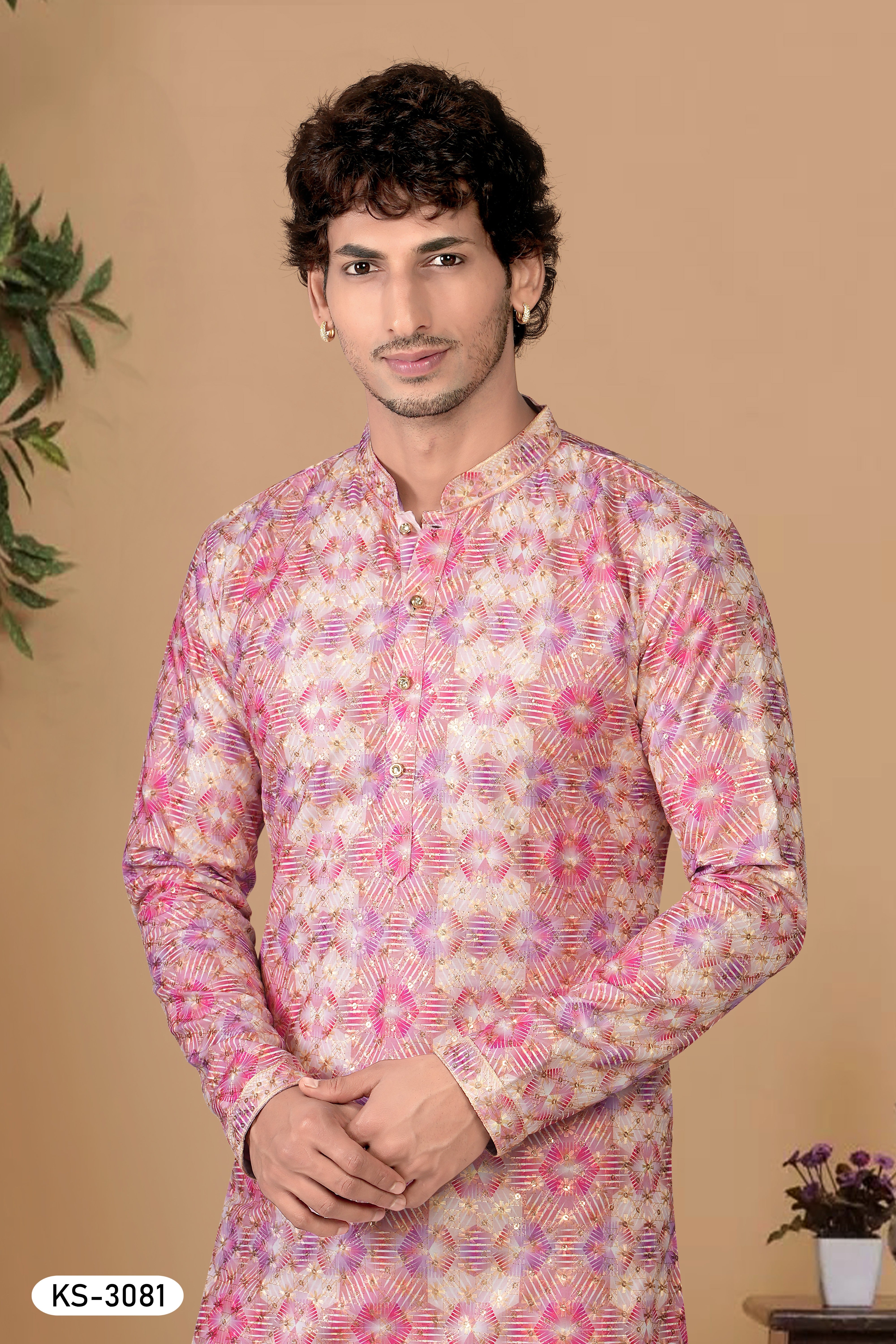 PINK KURTA SET WITH THREAD EMBROIDERY ALL-OVER