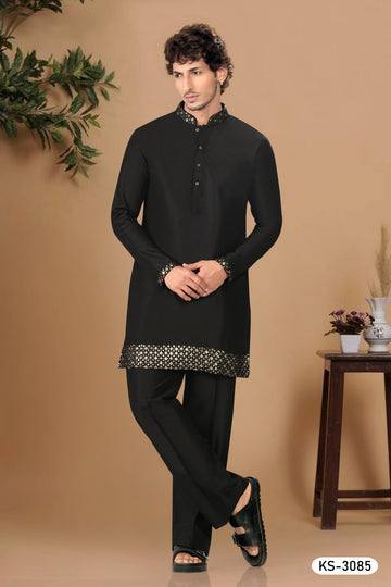 RICH BLACK SHORT KURTA SET WITH KOREAN PANT