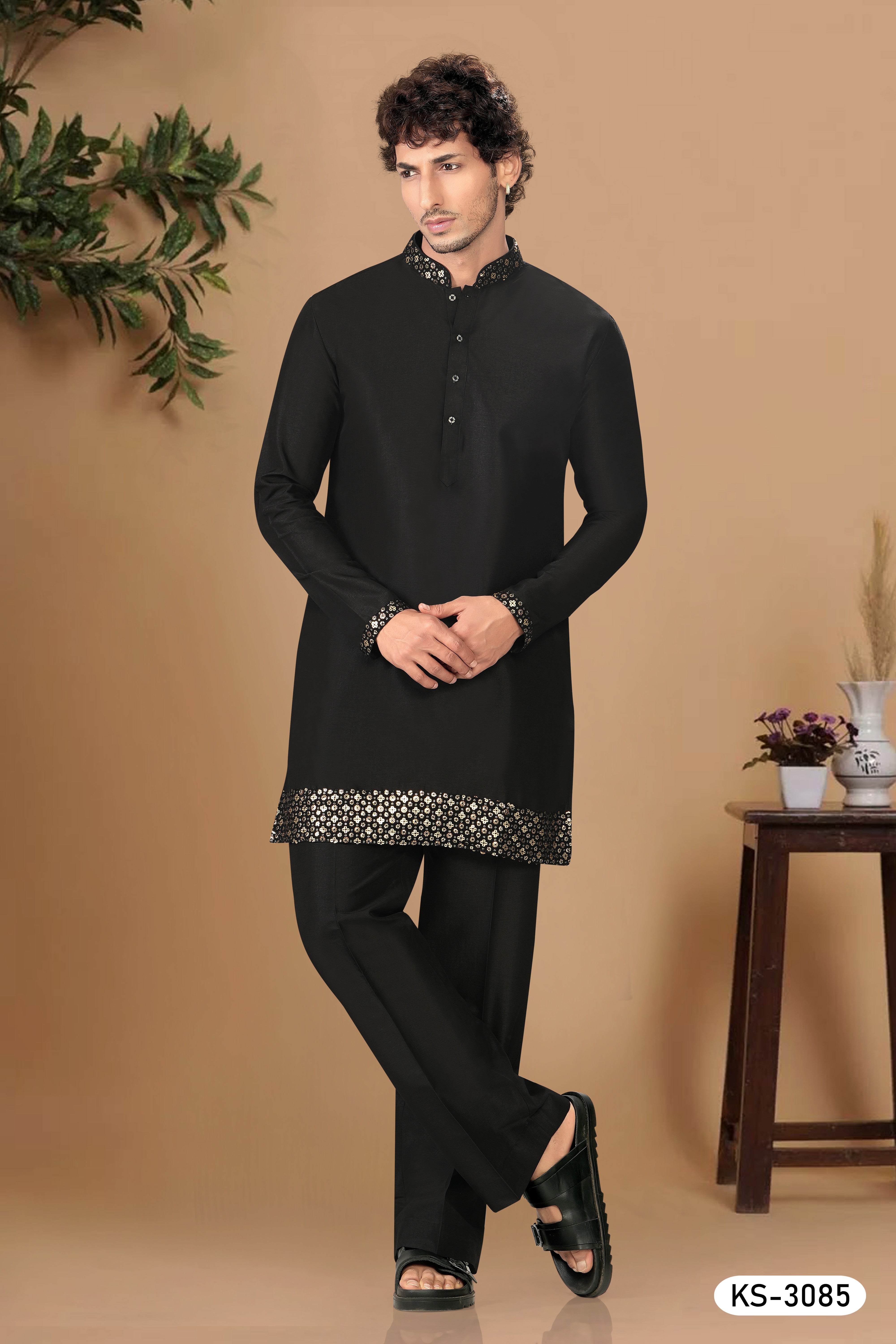 RICH BLACK SHORT KURTA SET WITH KOREAN PANT