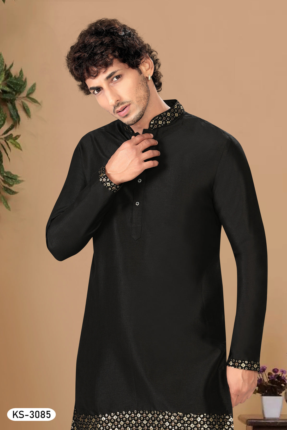 RICH BLACK SHORT KURTA SET WITH KOREAN PANT