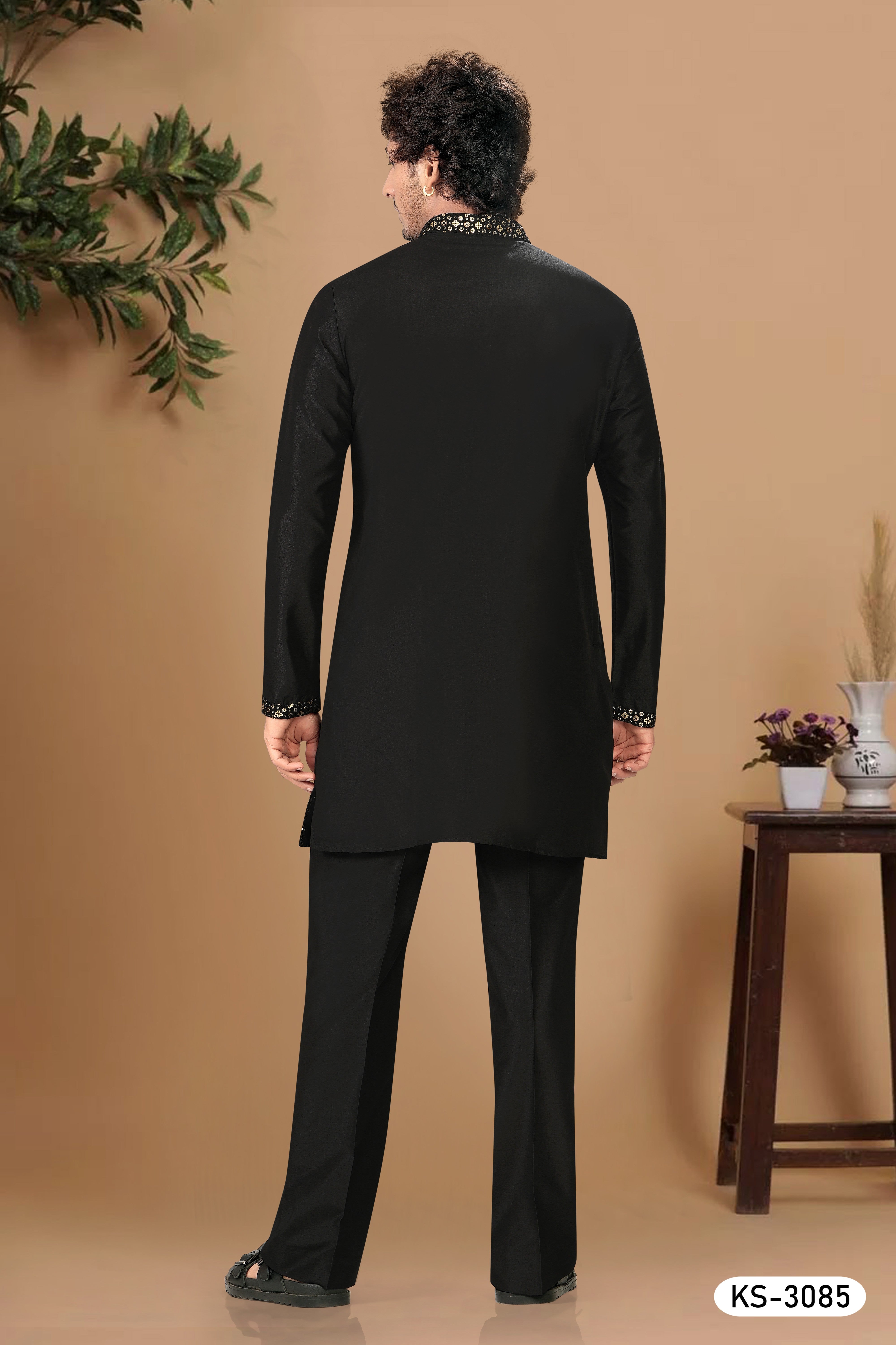 RICH BLACK SHORT KURTA SET WITH KOREAN PANT