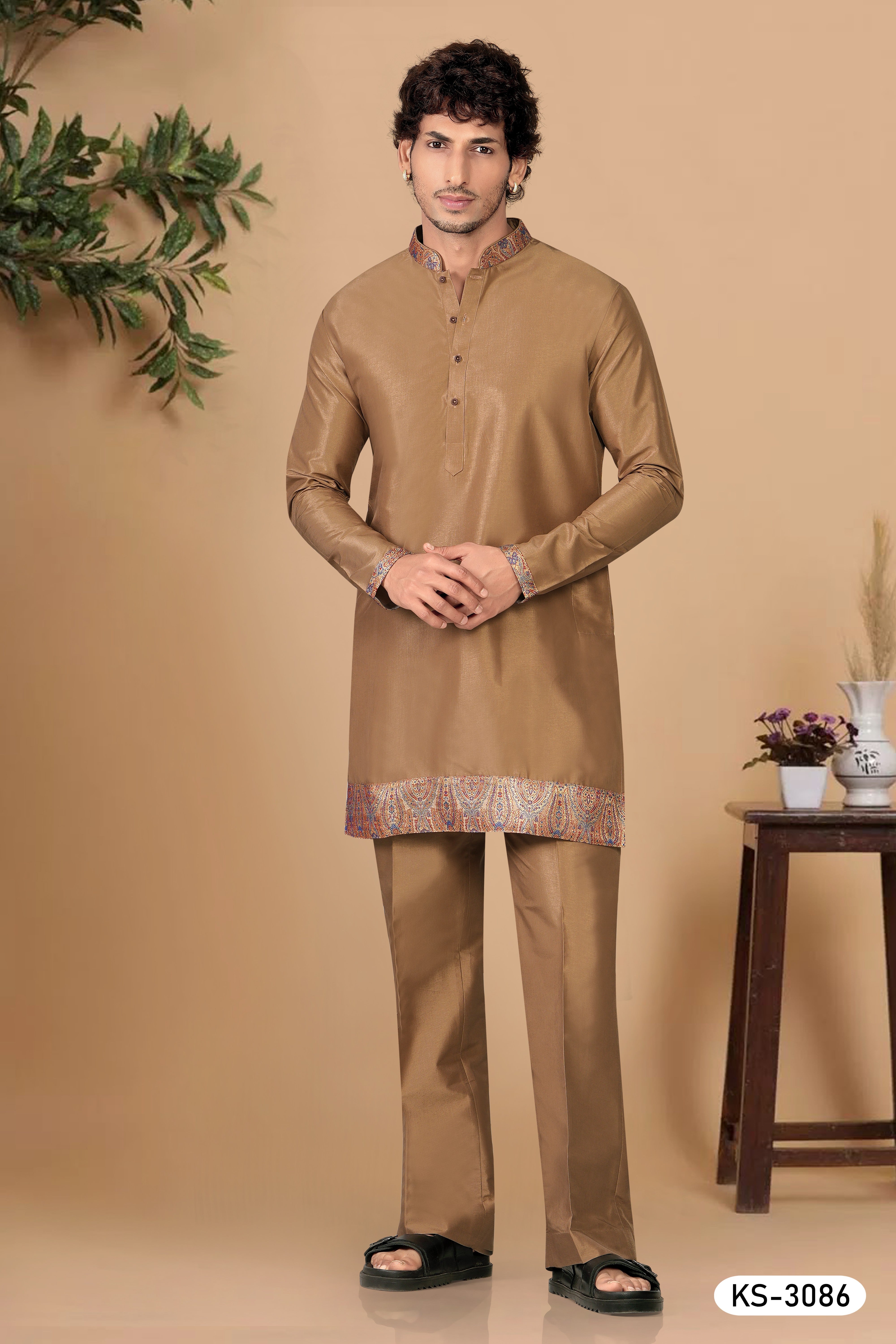 TRENDY BROWN SHORT KURTA WITH KOREAN PANT