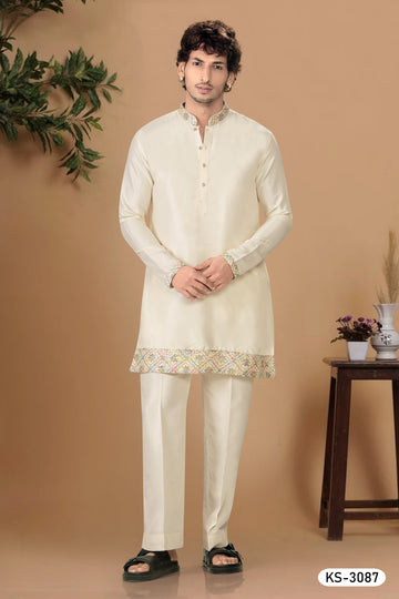 CREAM TONE SHORT KURTA WITH KOREAN PANT