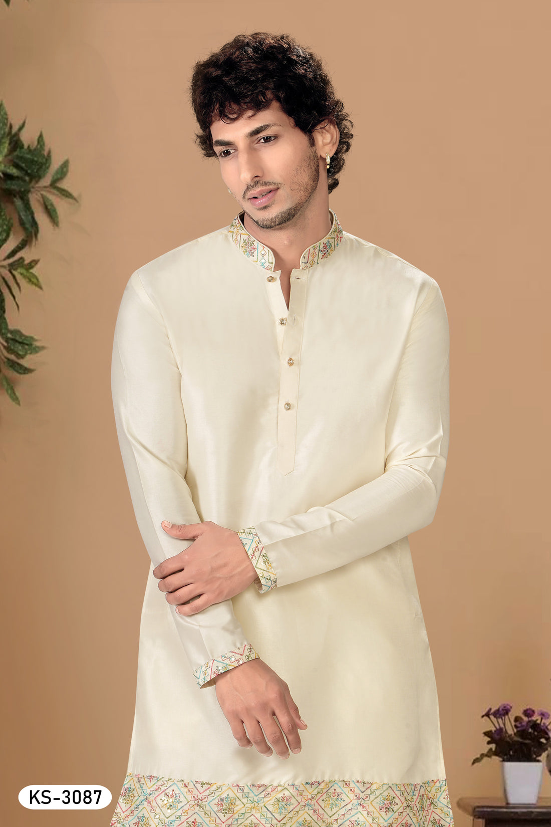 CREAM TONE SHORT KURTA WITH KOREAN PANT