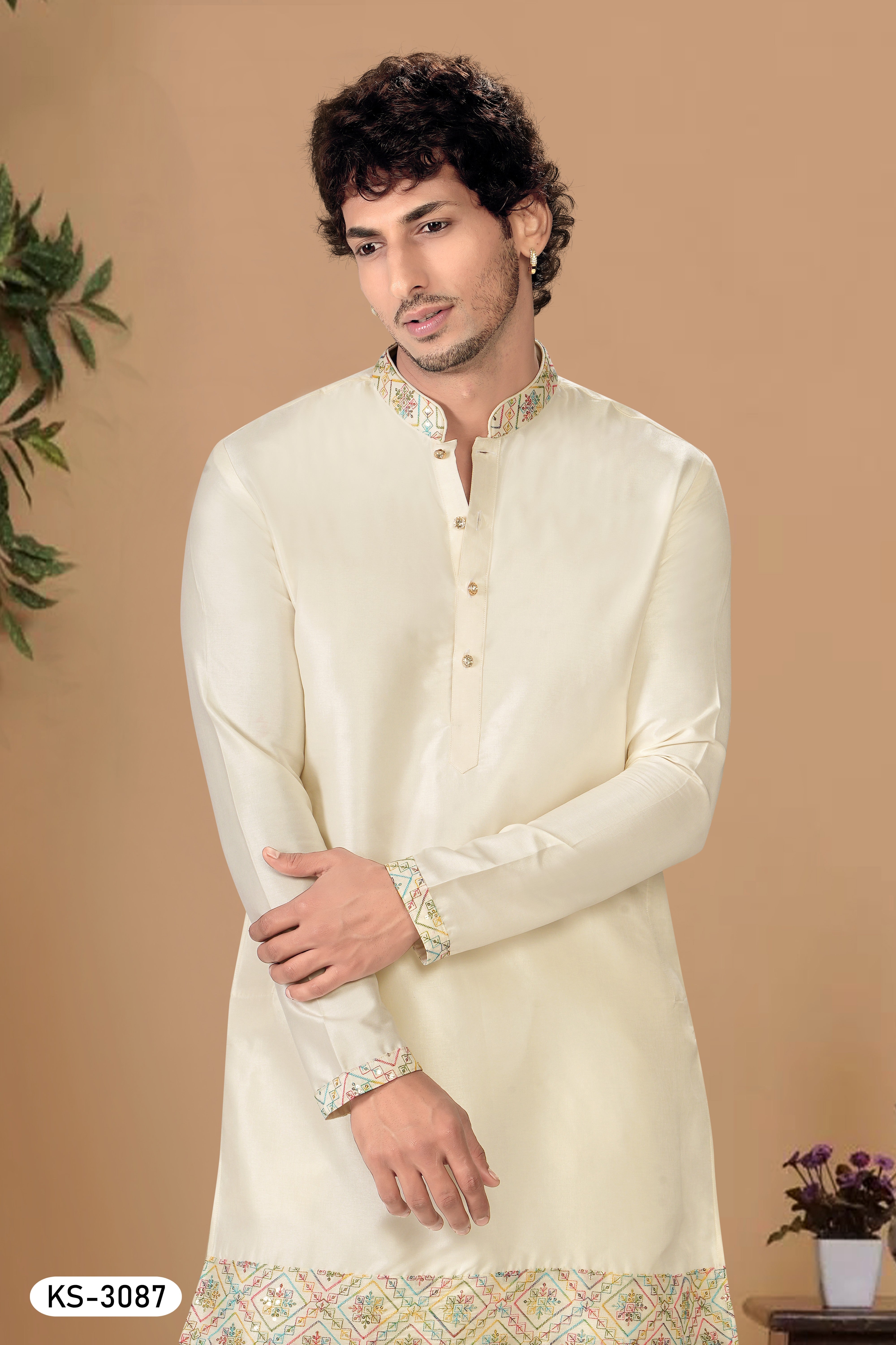 CREAM TONE SHORT KURTA WITH KOREAN PANT