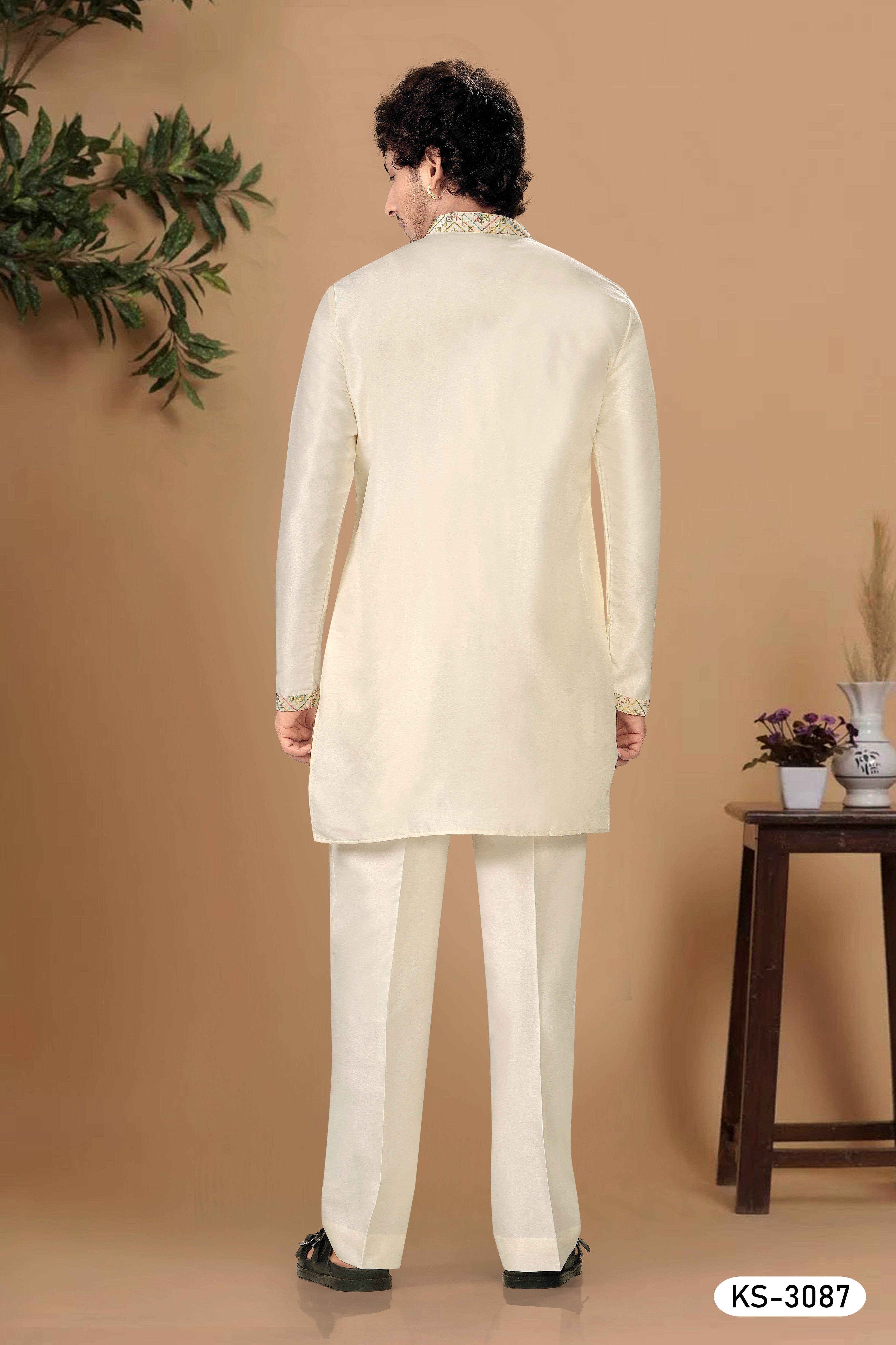 CREAM TONE SHORT KURTA WITH KOREAN PANT