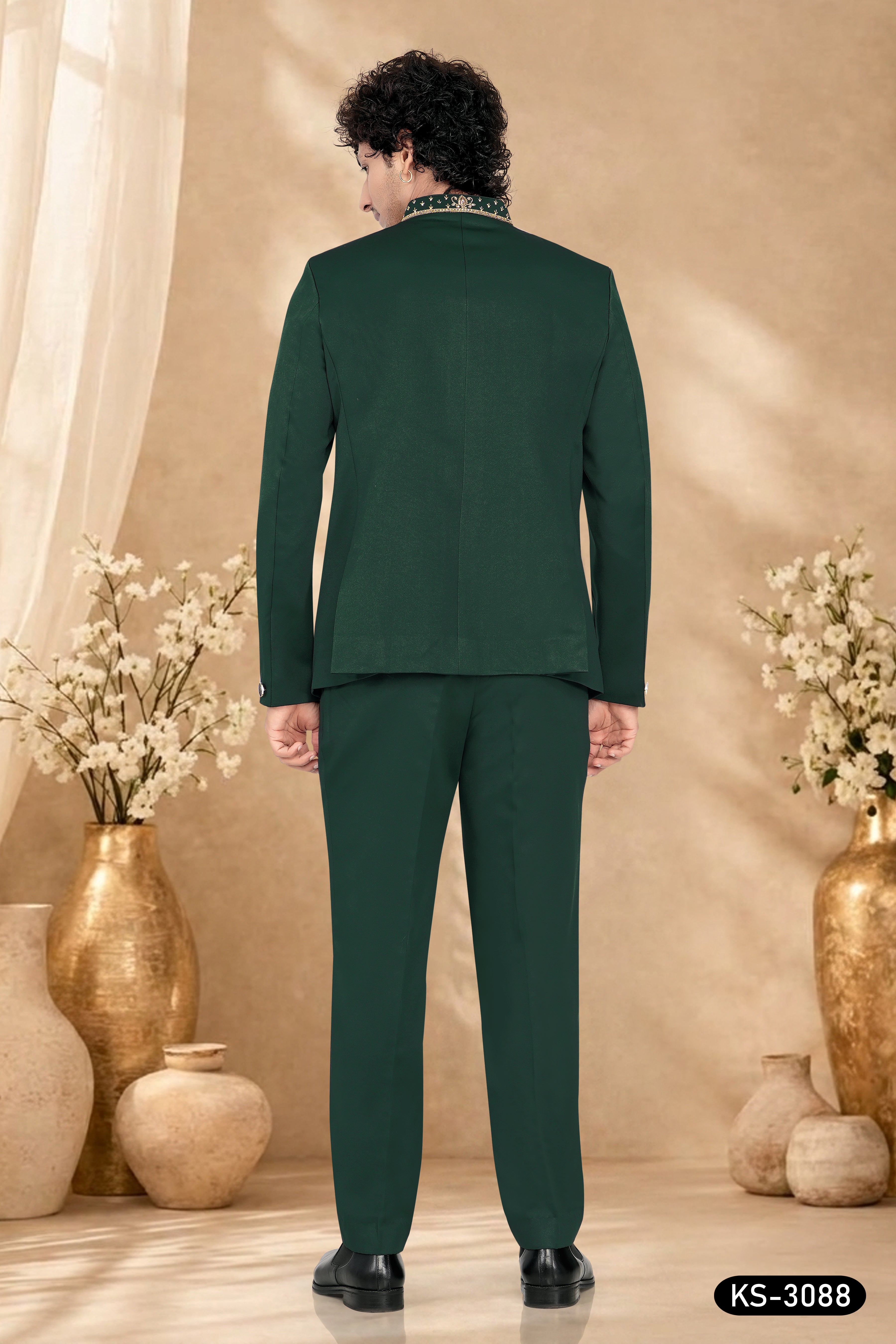 BANDHGALA SET IN GREEN TONE WITH UNIQUE HAND EMBROIDERY