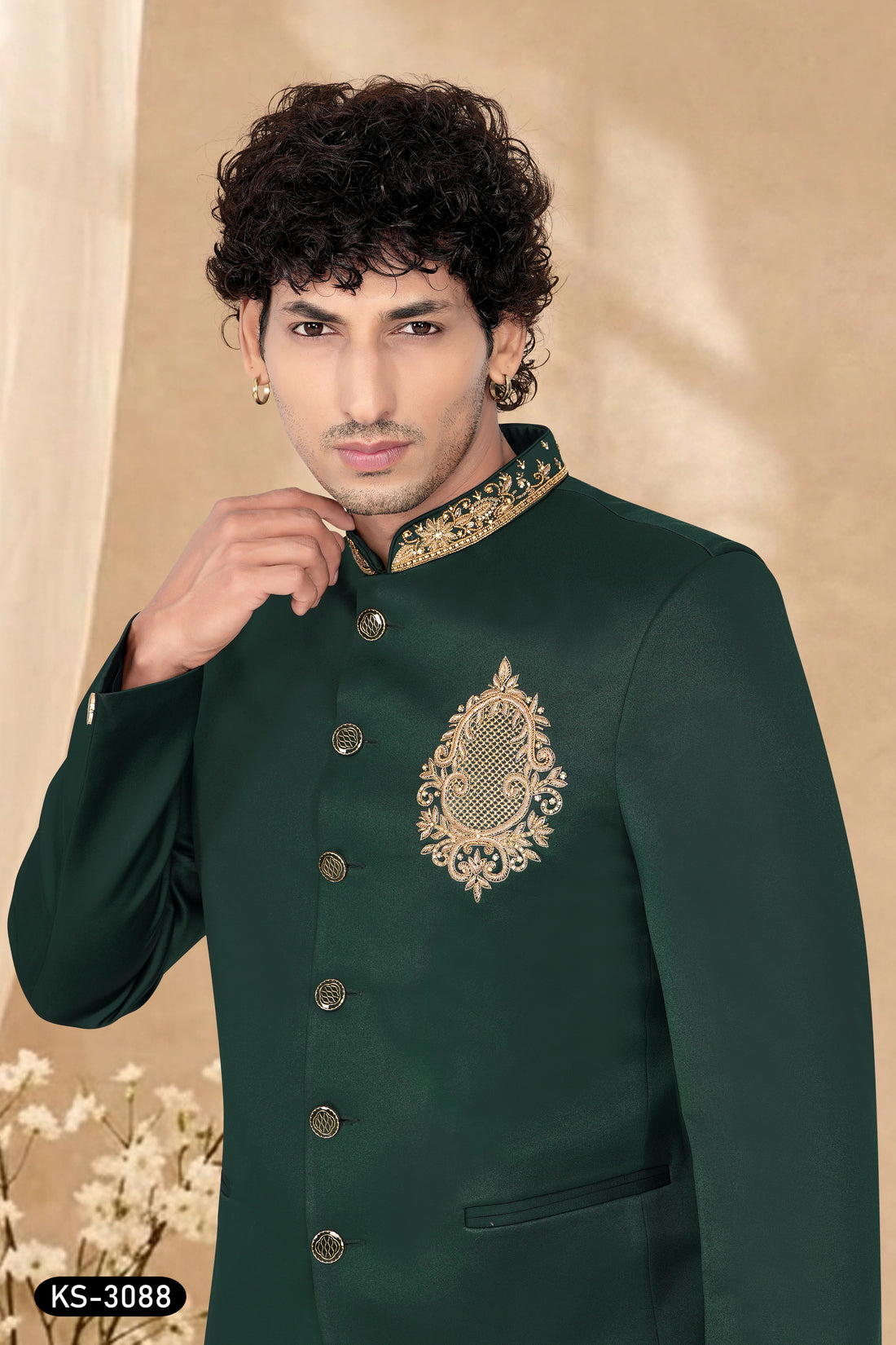 BANDHGALA SET IN GREEN TONE WITH UNIQUE HAND EMBROIDERY