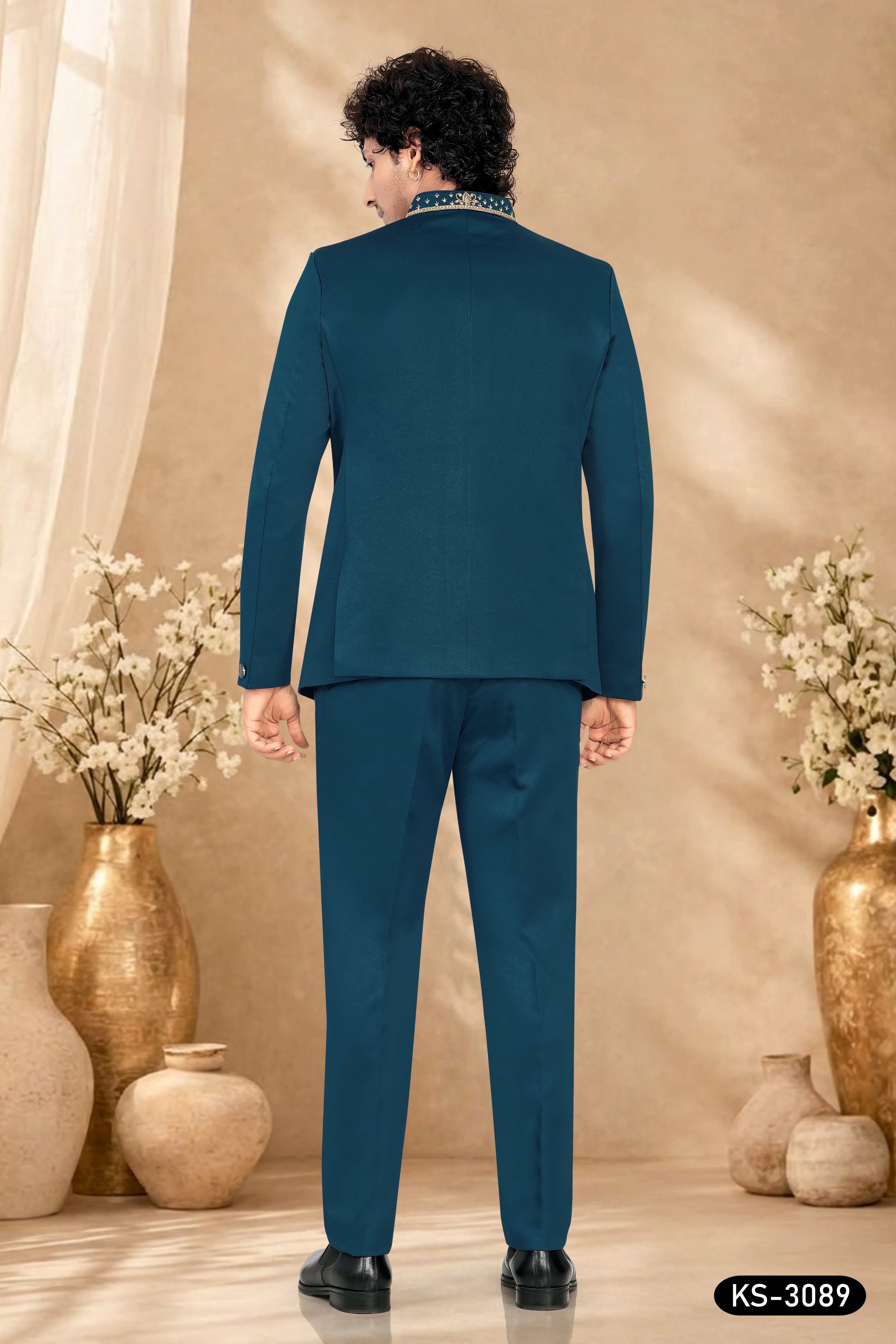 TEAL-BLUE HUE BANDGALA SET WITH UNQIUE HAND EMBROIDERY