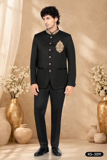 BANDHGALA SET WITH HAND EMBROIDERY IN BLACK