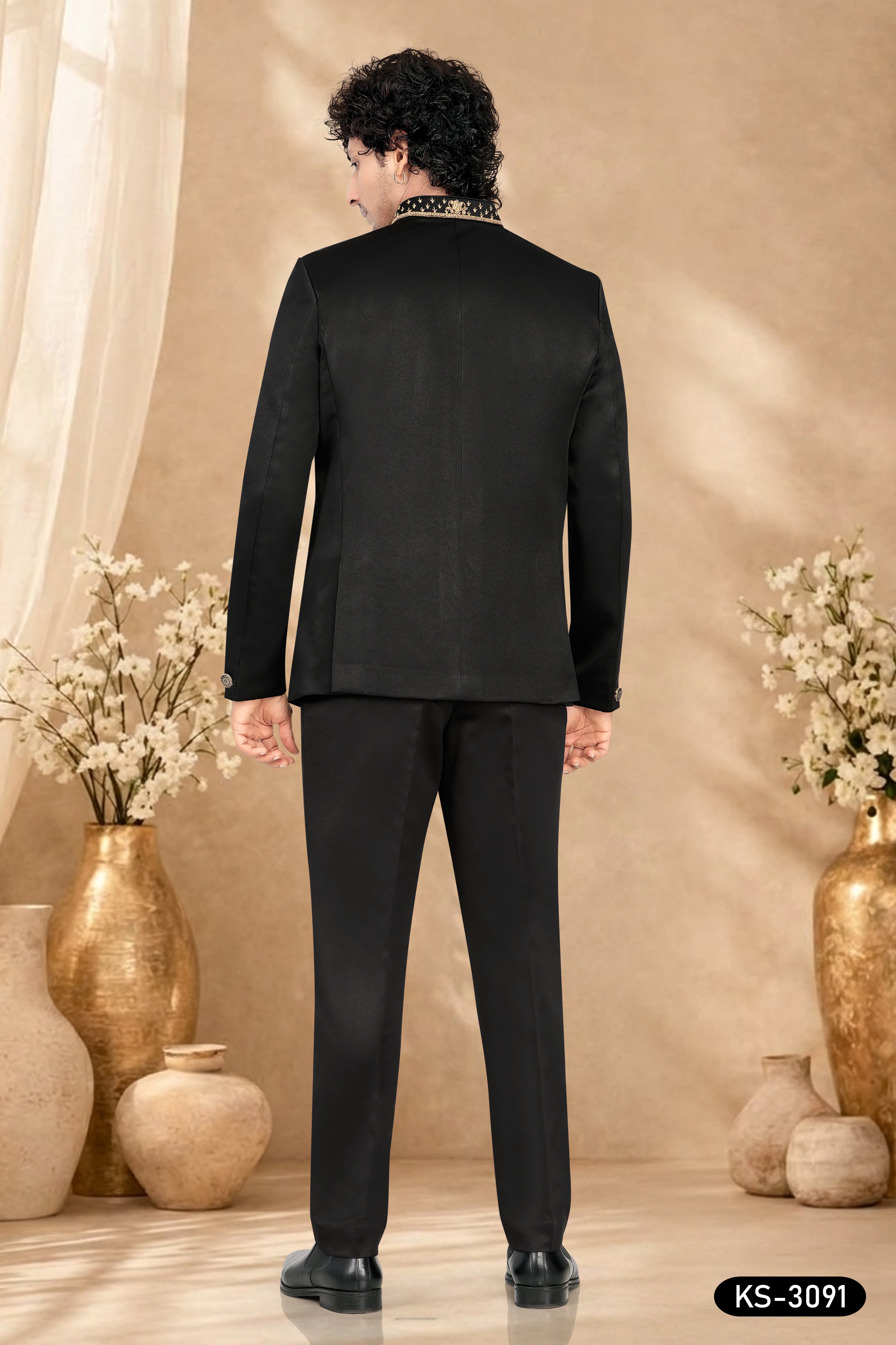 BANDHGALA SET WITH HAND EMBROIDERY IN BLACK