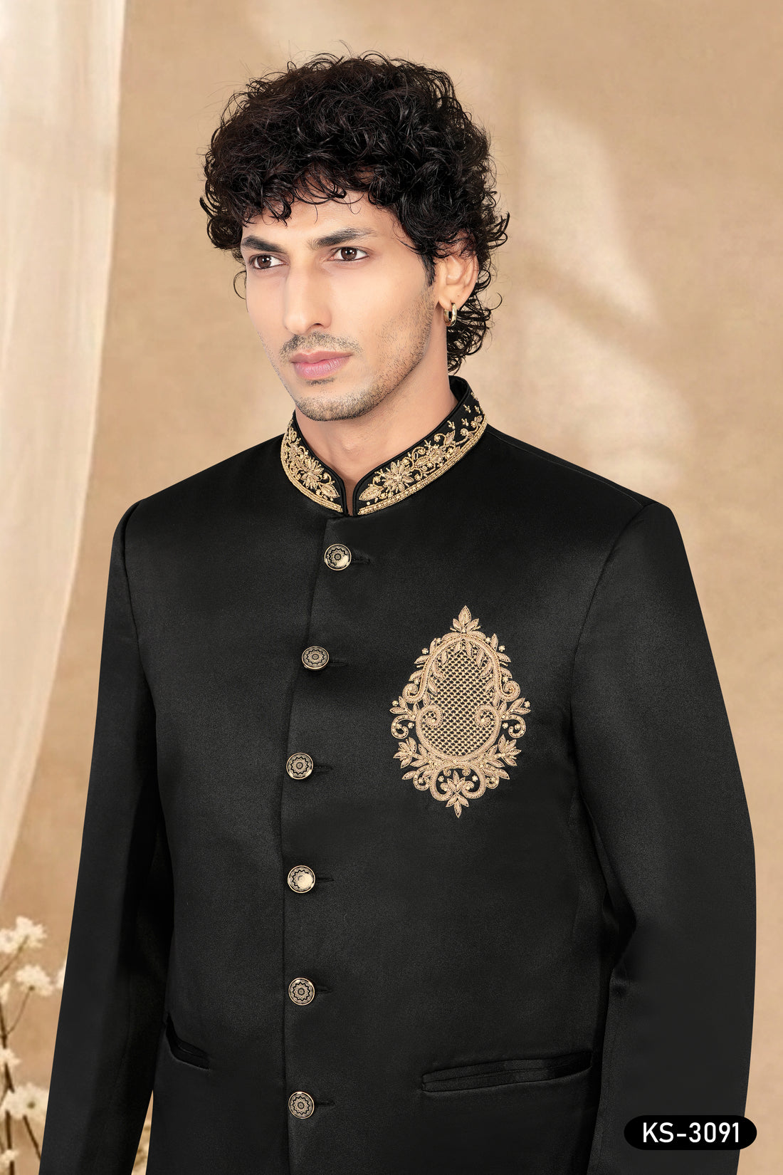 BANDHGALA SET WITH HAND EMBROIDERY IN BLACK