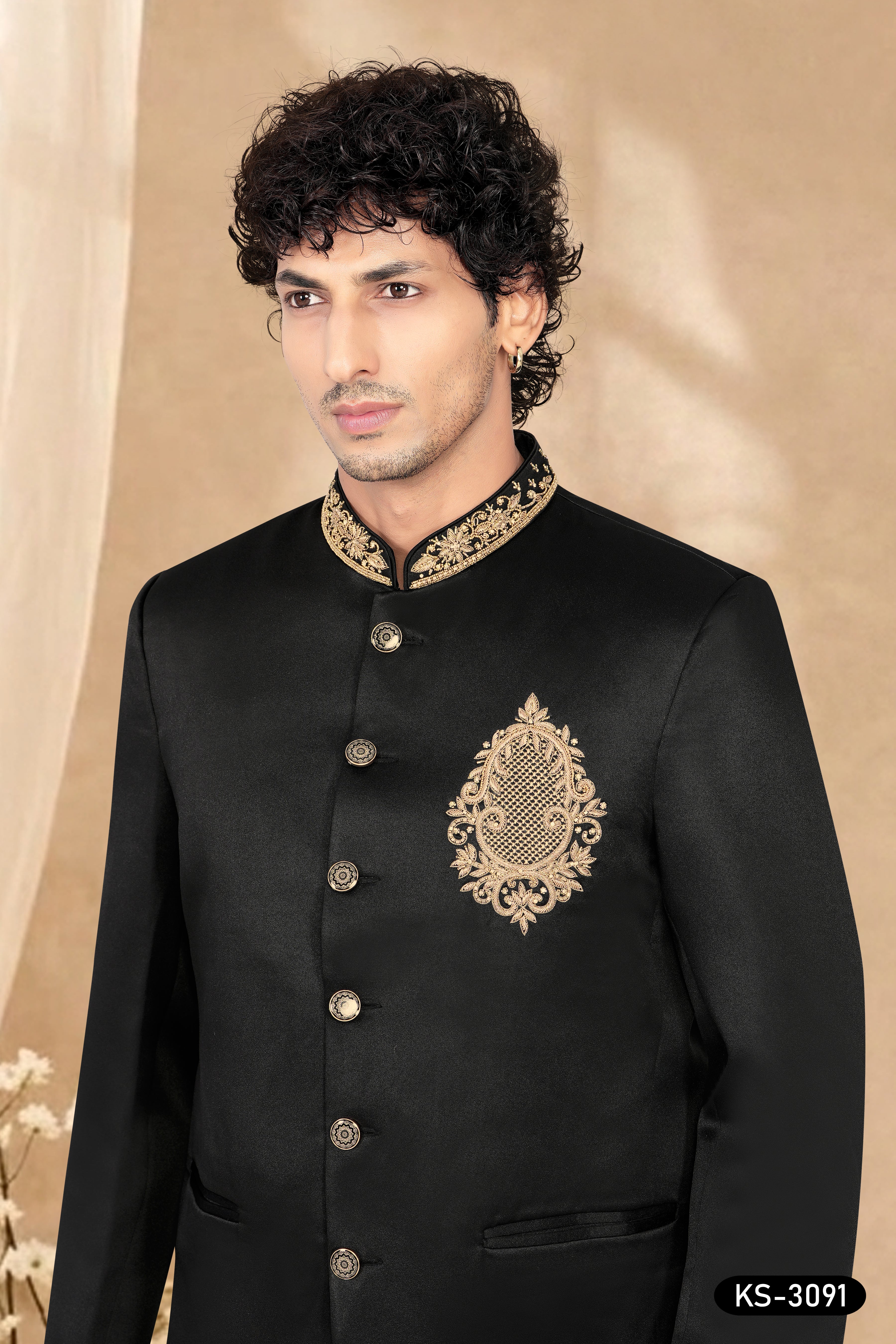 BANDHGALA SET WITH HAND EMBROIDERY IN BLACK