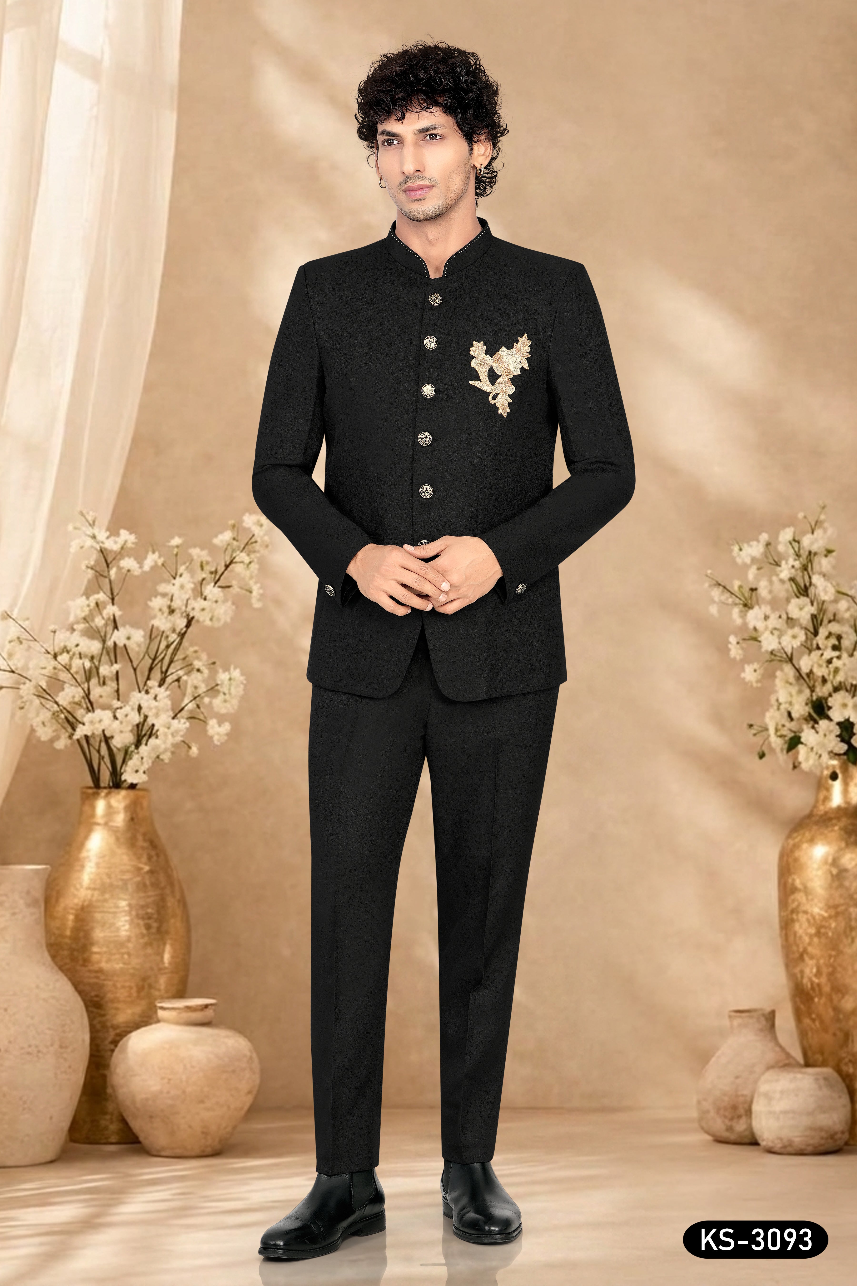 BANDGALA SET IN BLACK WITH THREAD & ZARI EMBROIDERY