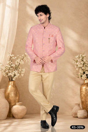 BANDHGALA SET IN PINK HUE WITH SELF-DESIGN ALL-OVER