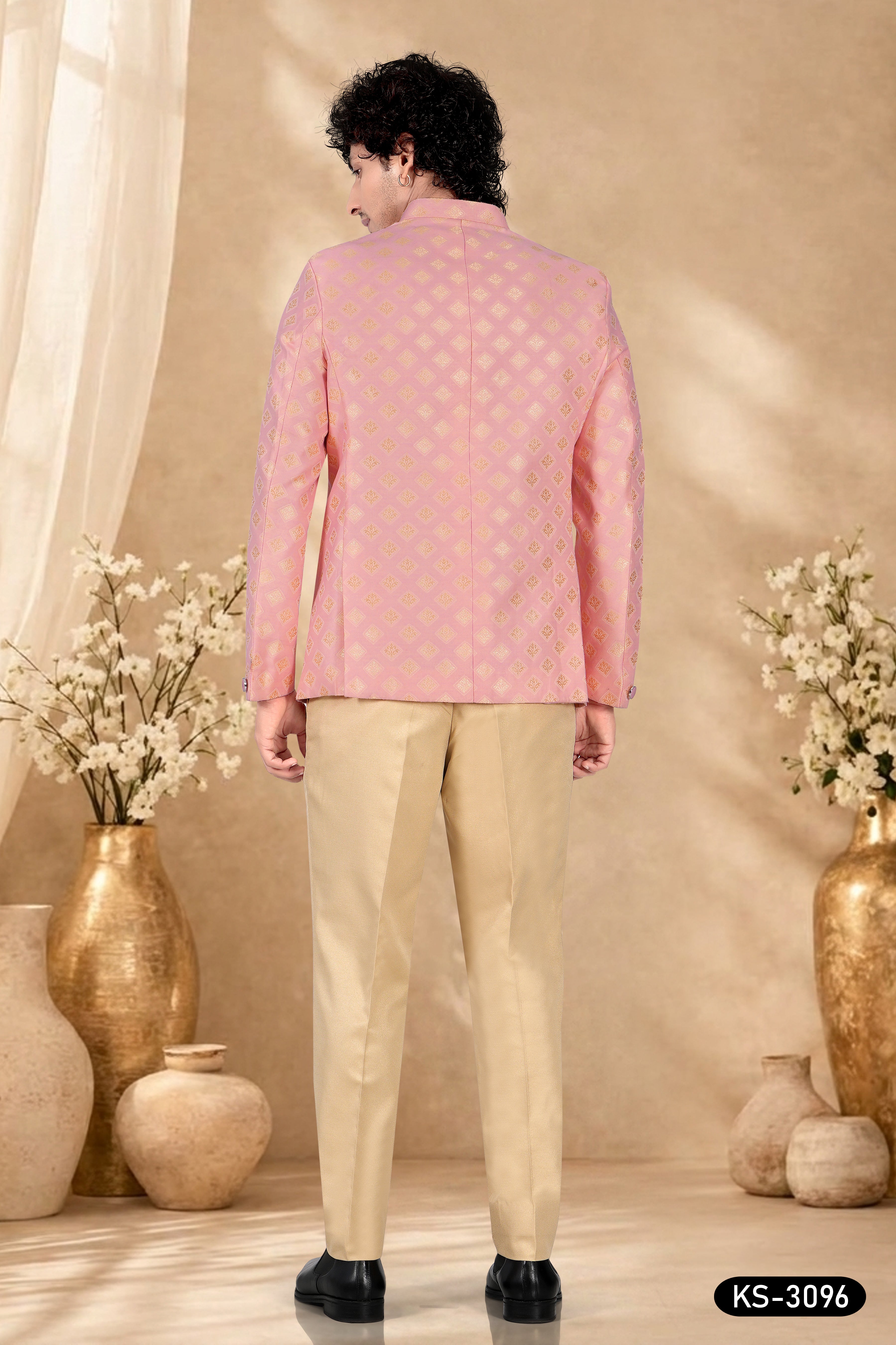 BANDHGALA SET IN PINK HUE WITH SELF-DESIGN ALL-OVER