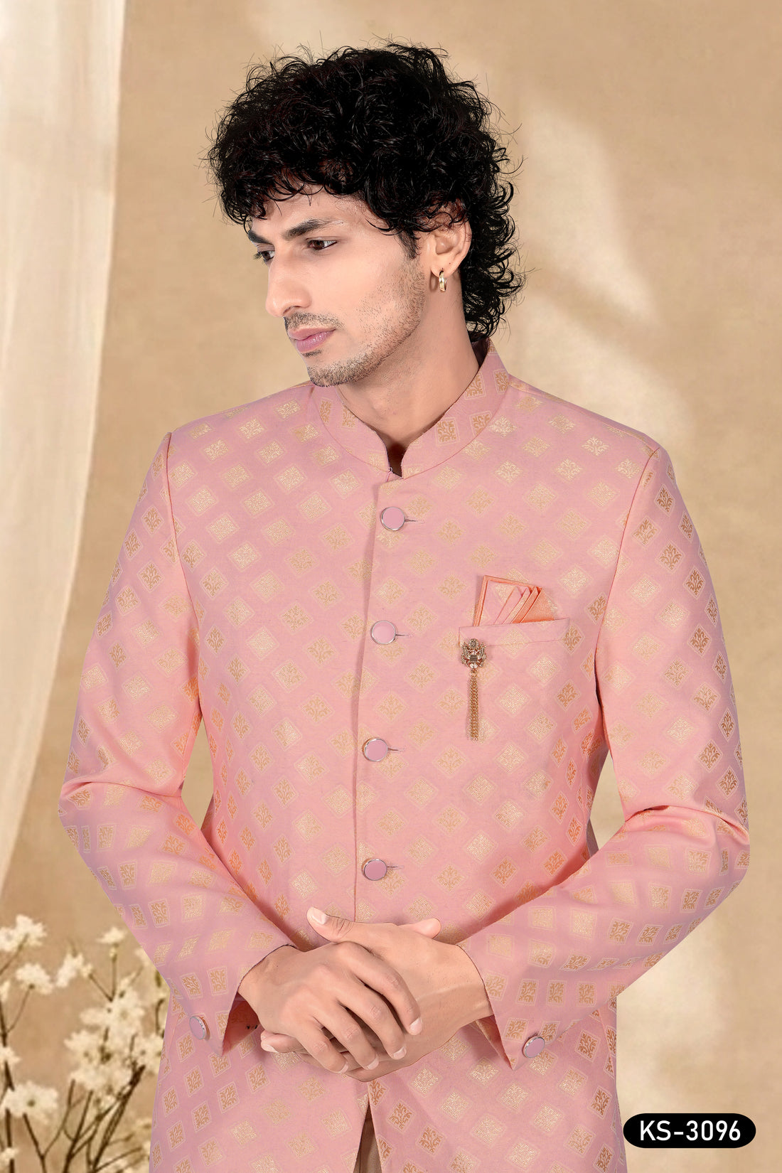 BANDHGALA SET IN PINK HUE WITH SELF-DESIGN ALL-OVER
