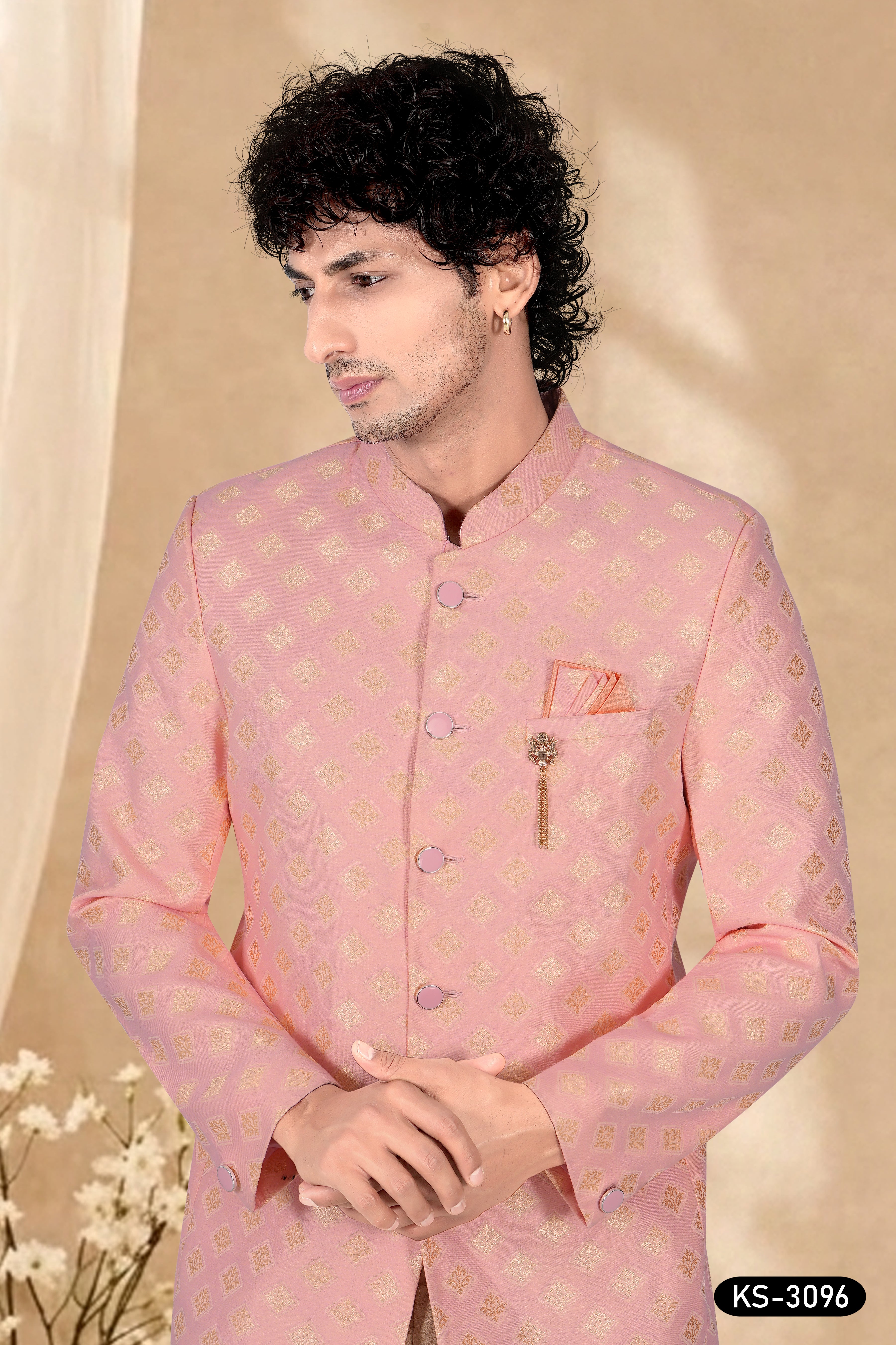 BANDHGALA SET IN PINK HUE WITH SELF-DESIGN ALL-OVER