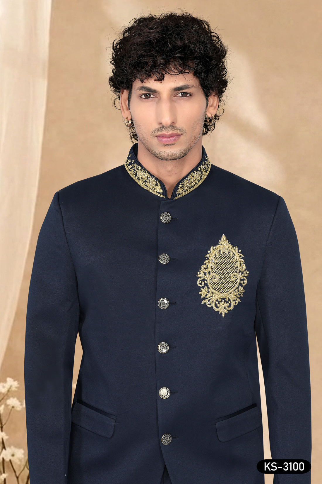UNIQUE HAND EMBROIDERY BANDHGALA SET IN BLUE
