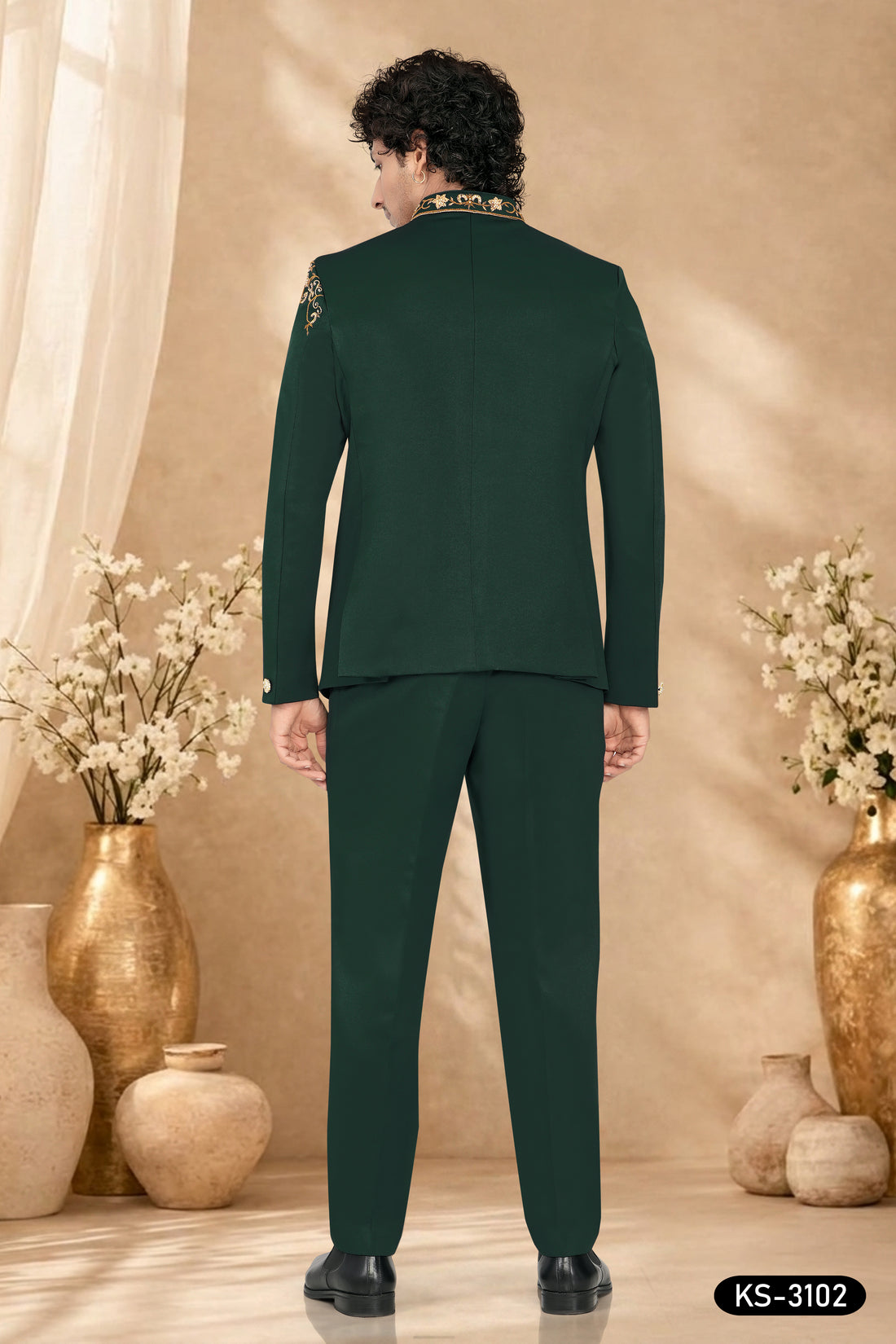 BANDHGALA SET IN GREEN HUE WITH UNIQUE HAND EMBROIDERY