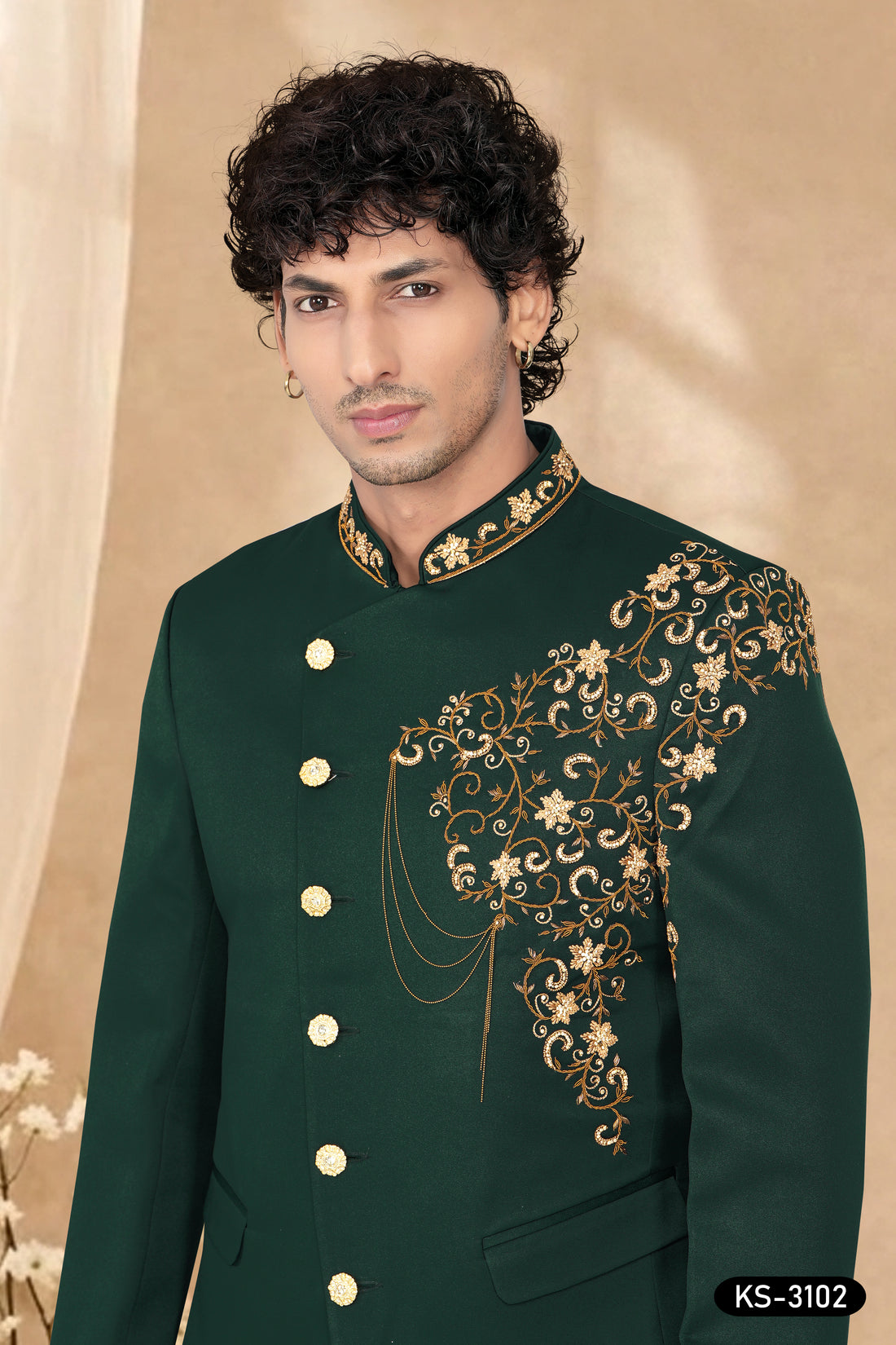 BANDHGALA SET IN GREEN HUE WITH UNIQUE HAND EMBROIDERY