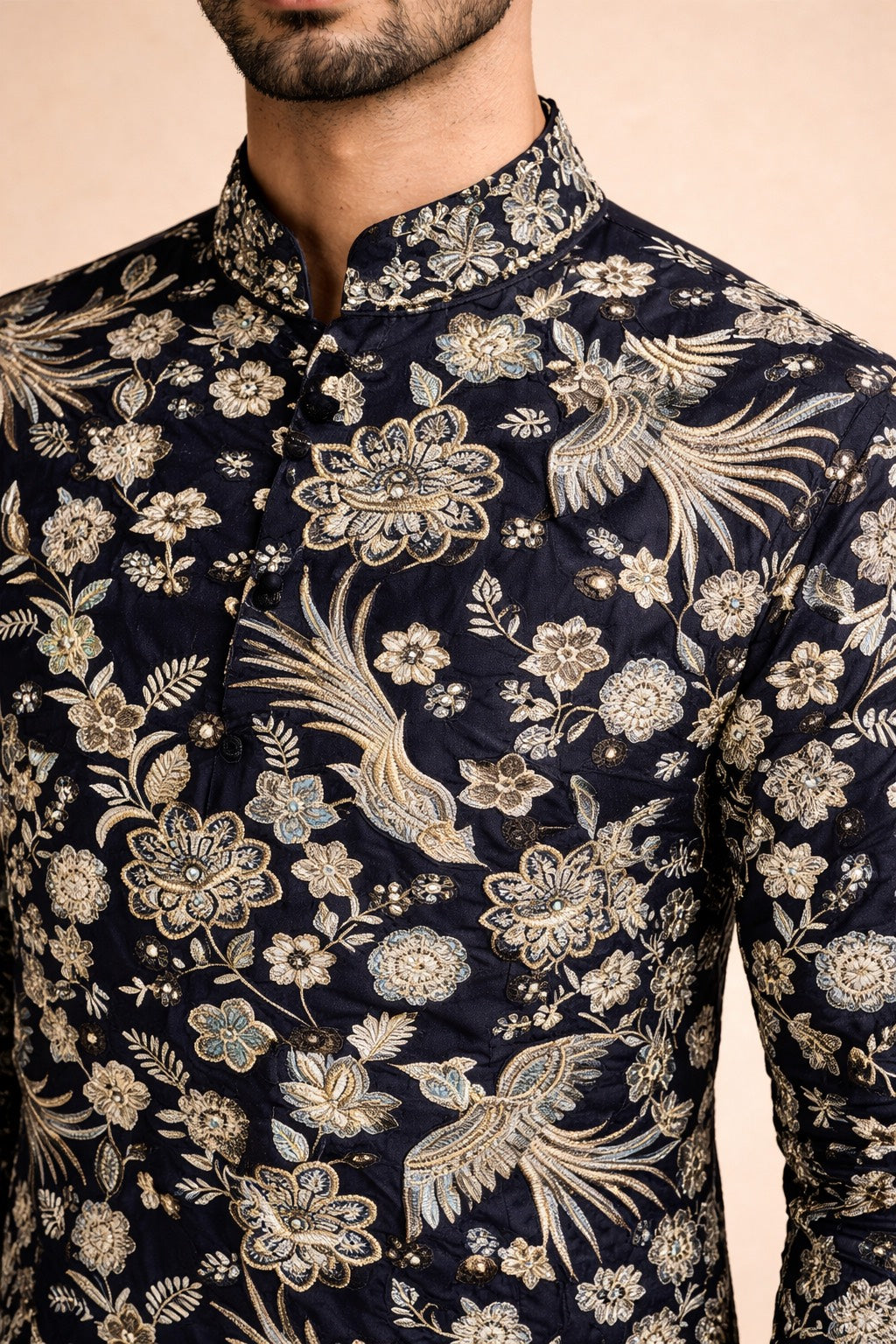 BLUE VELVET KURTA SET WITH HEAVY THREAD & SEQUENCE EMBROIDERY