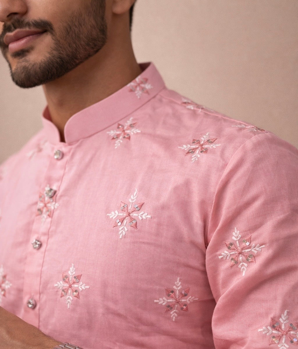 PINK HUE KURTA SET WITH HEAVY THREAD & MIRROR WORK EMBROIDERY