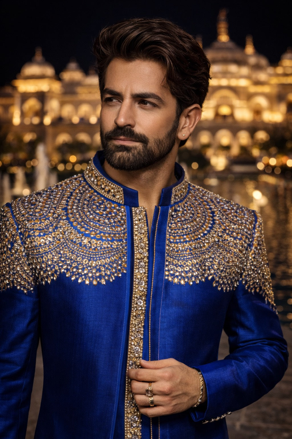 JOINT JACKET UNIQUE STYLE IN BLUE TONE WITH HEAVY HAND EMBROIDERY FOR WEDDING CEREMONIES