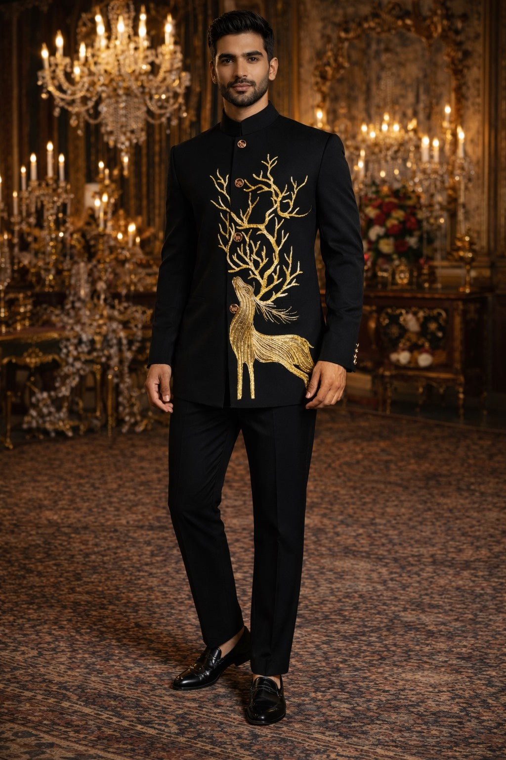 CLASSY BLACK JODHPURI SET WITH HEAVY HAND EMBROIDERY FOR EVERY WEDDING OCCASIONS