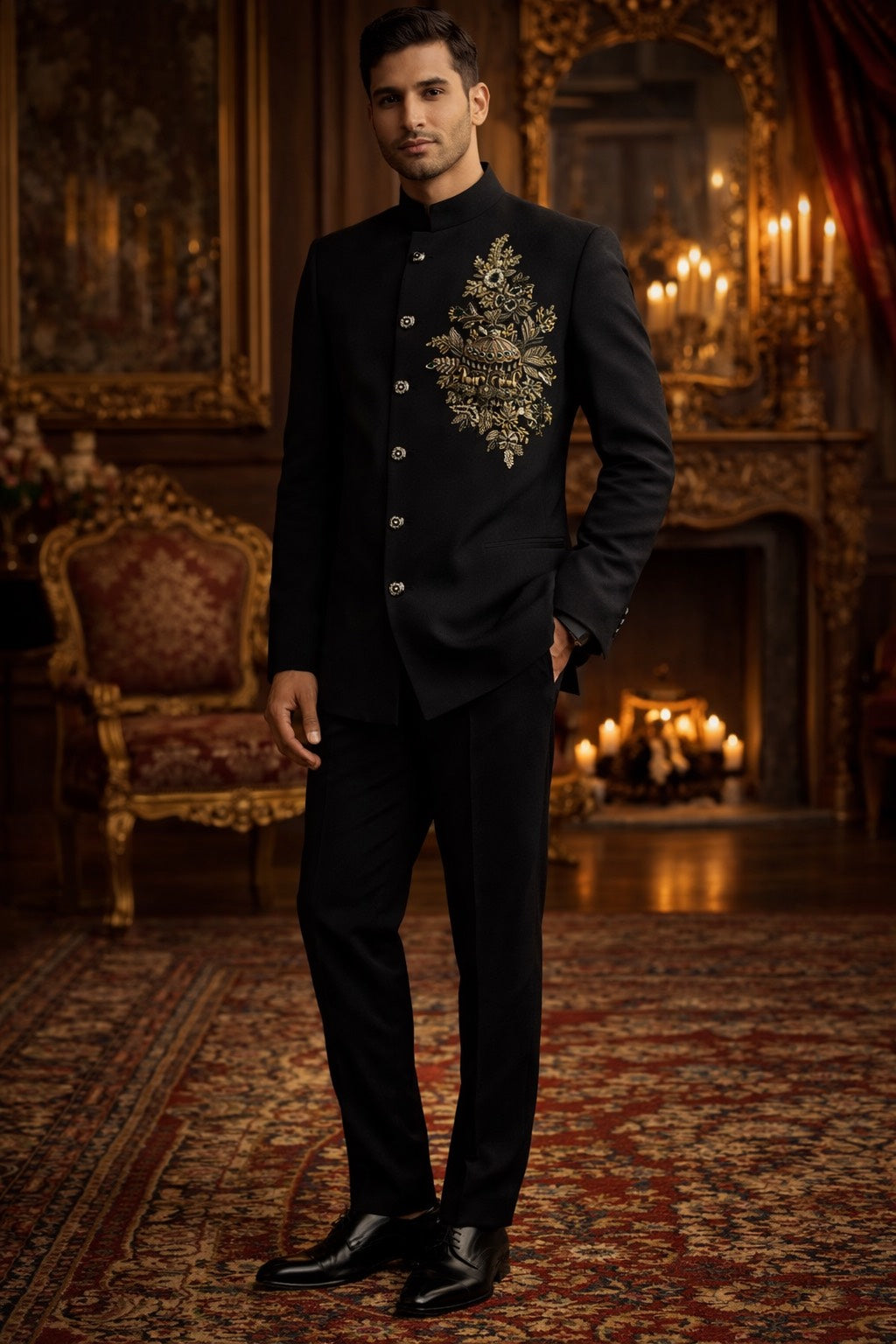 RICH BLACK JODHPURI SET WITH UNIQUE HAND EMBROIDERY FOR EVERY WEDDING OCCASIONS