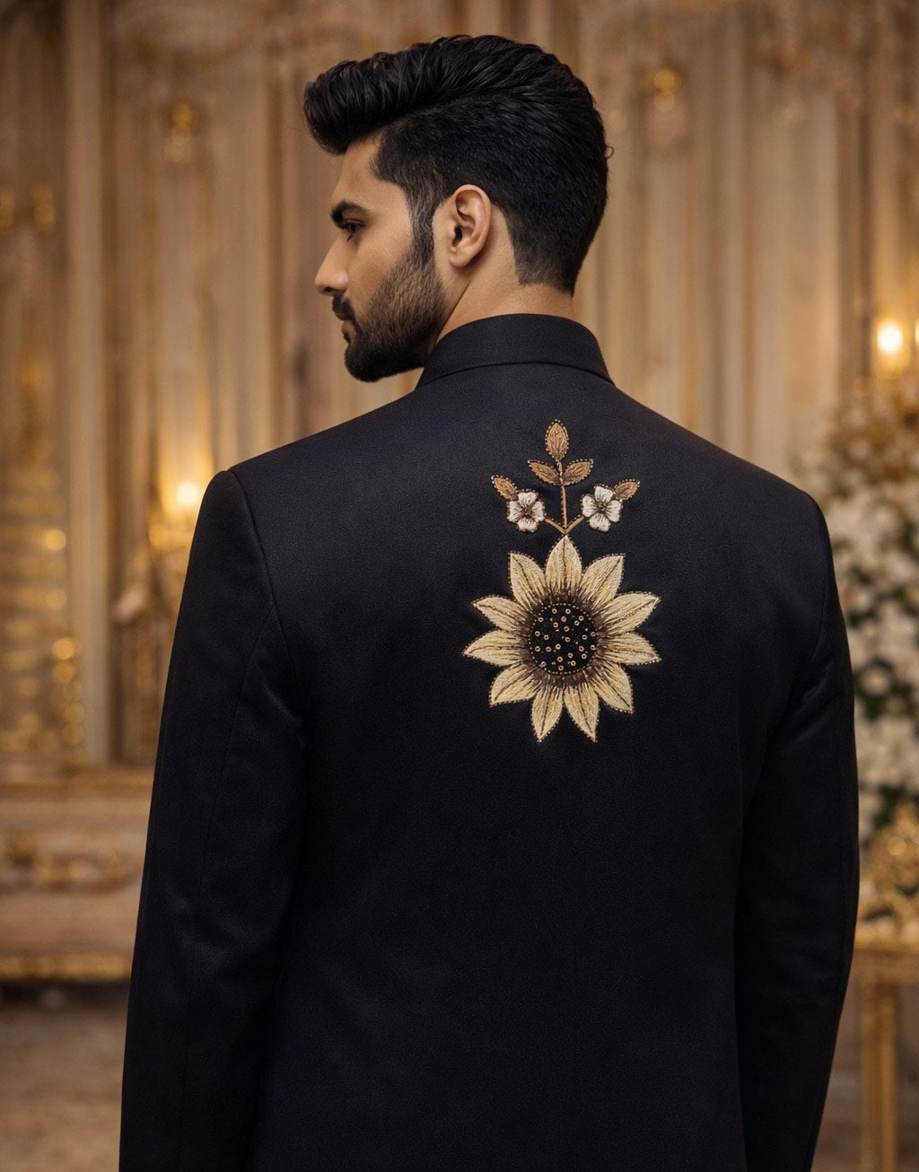 INDO-WESTERN SET IN CLASSY BLACK TONE WITH FLORAL HAND EMBROIDERY FOR EVERY WEDDING OCCASIONS