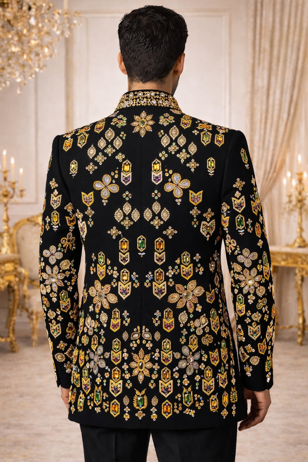 DESIGNER BANDGALA SET WITH HAND MULTI-TONE EMBROIDERY ALL OVER