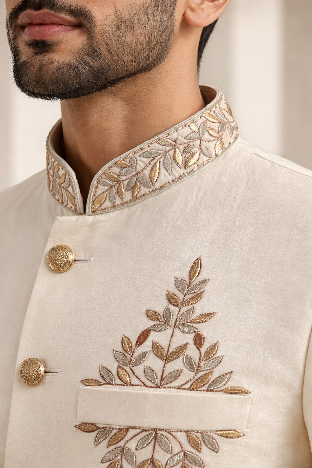 SHERWANI SET IN CREAM TONE WITH HEAVY EMBROIDERY