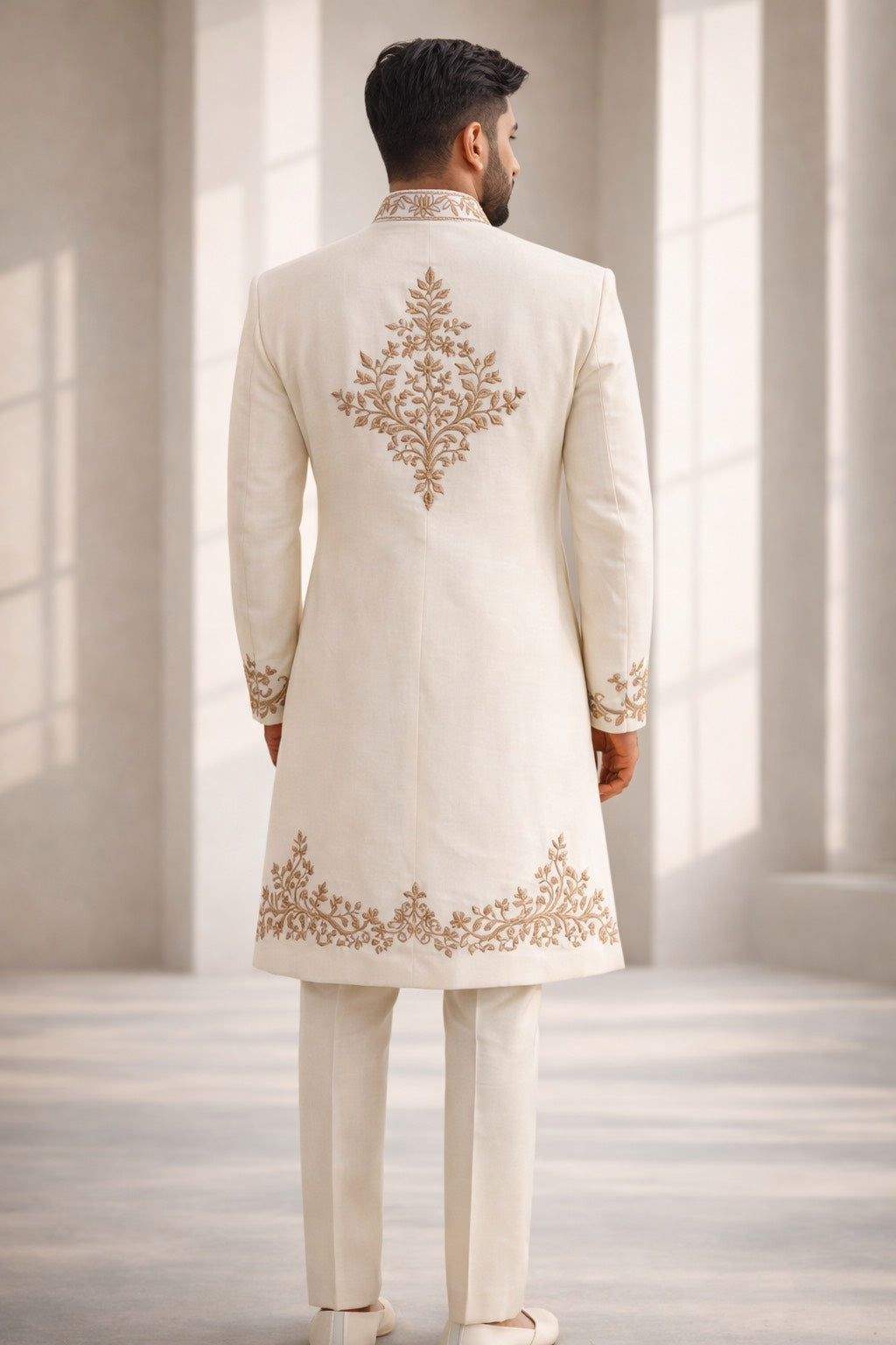 SHERWANI SET IN CREAM TONE WITH HEAVY EMBROIDERY
