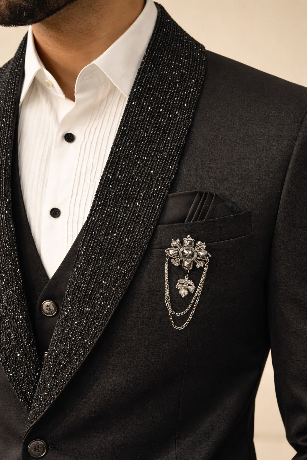 5 PC SUIT IN BLACK WITH DESIGNER NAPLE FOR WEDDING