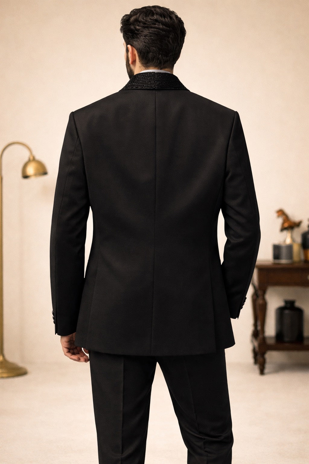 5 PC SUIT IN BLACK WITH DESIGNER NAPLE FOR WEDDING