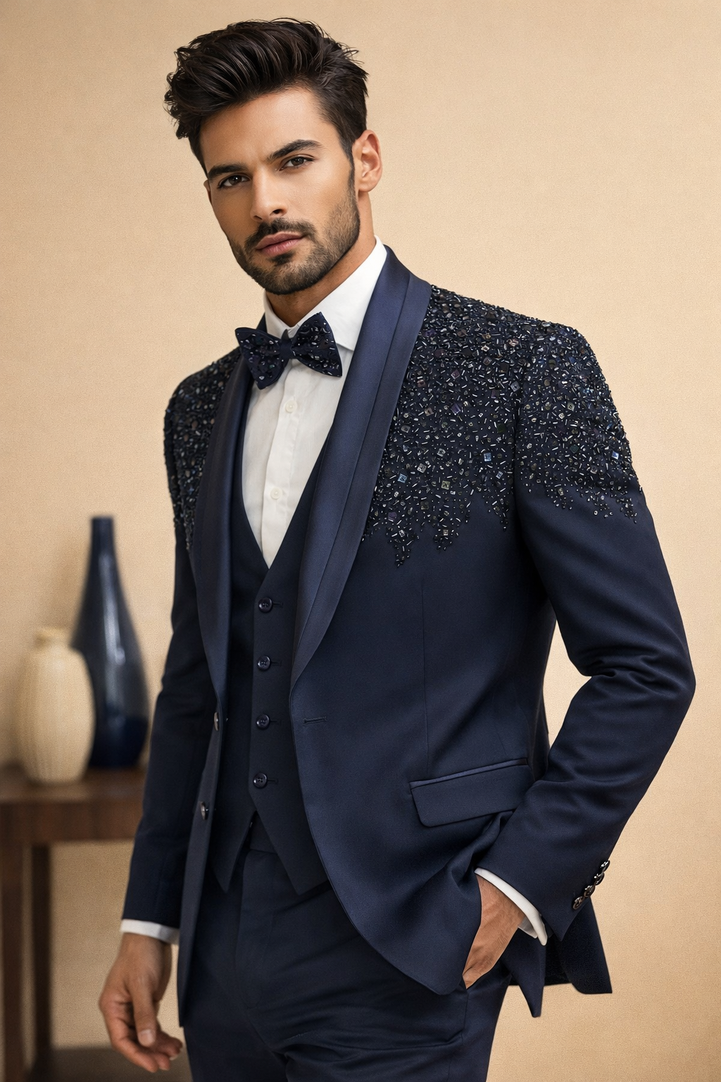 HEAVY EMBROIDERY ARMANI 5 PC SET IN BLUE